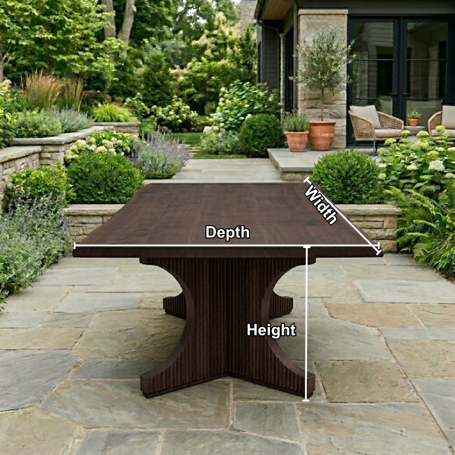 Solid Wood Outdoor Dining Table Square Top with Fluted Cross Pedestal Base