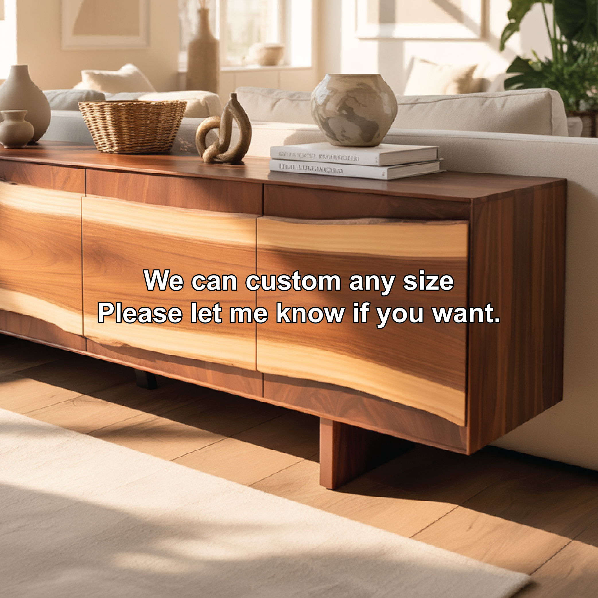Solid Wood Console Table with Natural Flowing Grain, Handcrafted Luxury Living Room Furniture