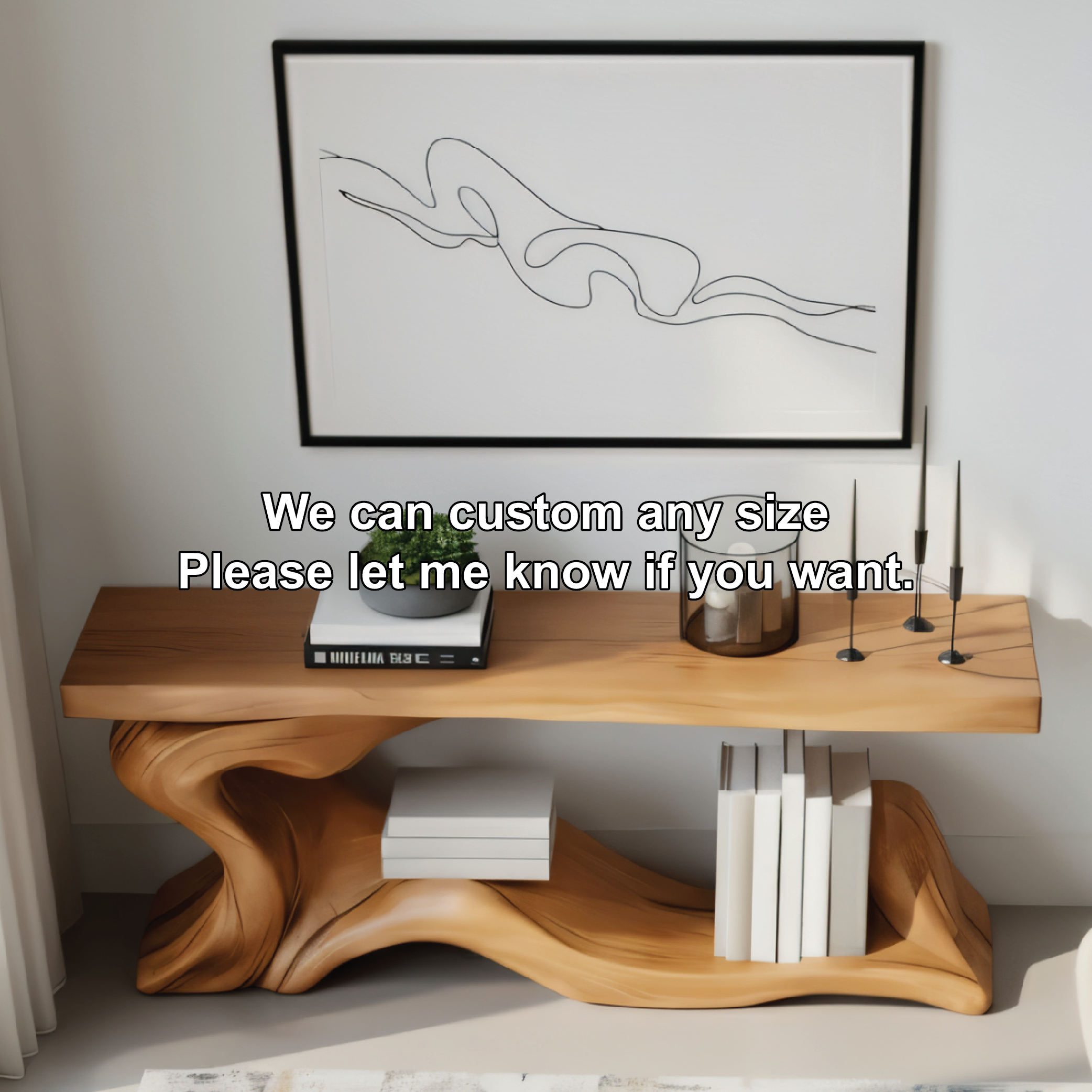 Handcrafted Solid Wood Console Table with Sculptural Organic Base and Modern Minimalist Design