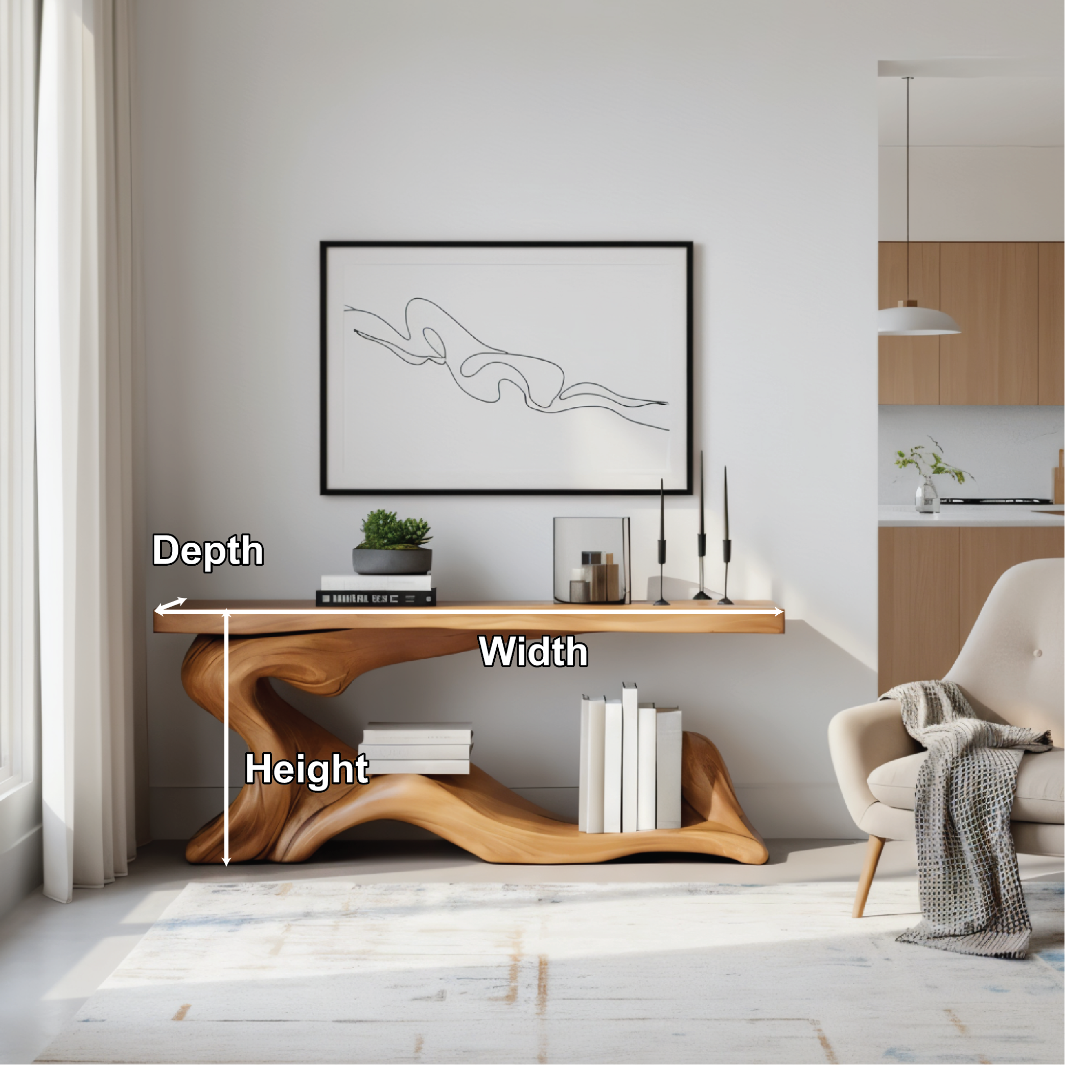Handcrafted Solid Wood Console Table with Sculptural Organic Base and Modern Minimalist Design
