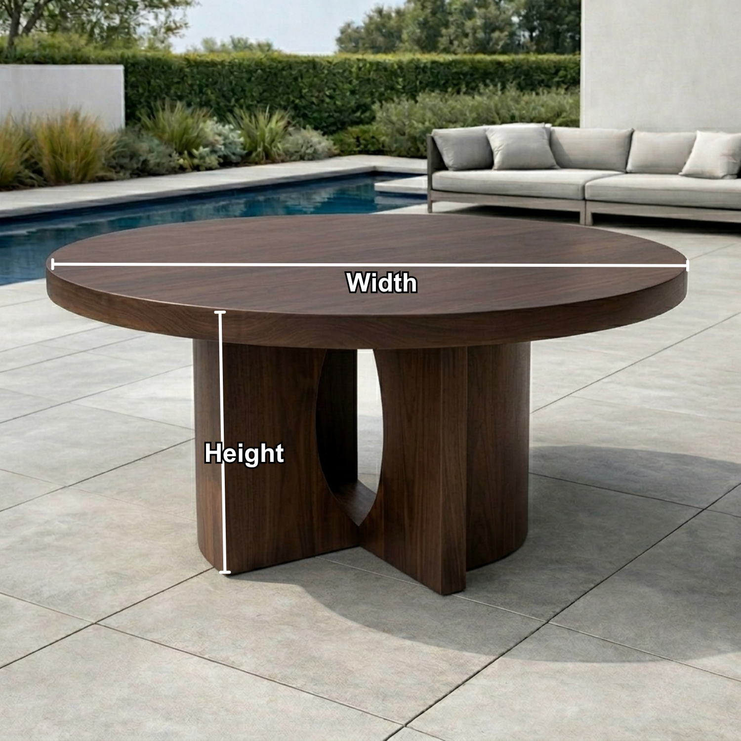 Round Solid Wood Outdoor Dining Table with Sculptural Dual Pedestal Base