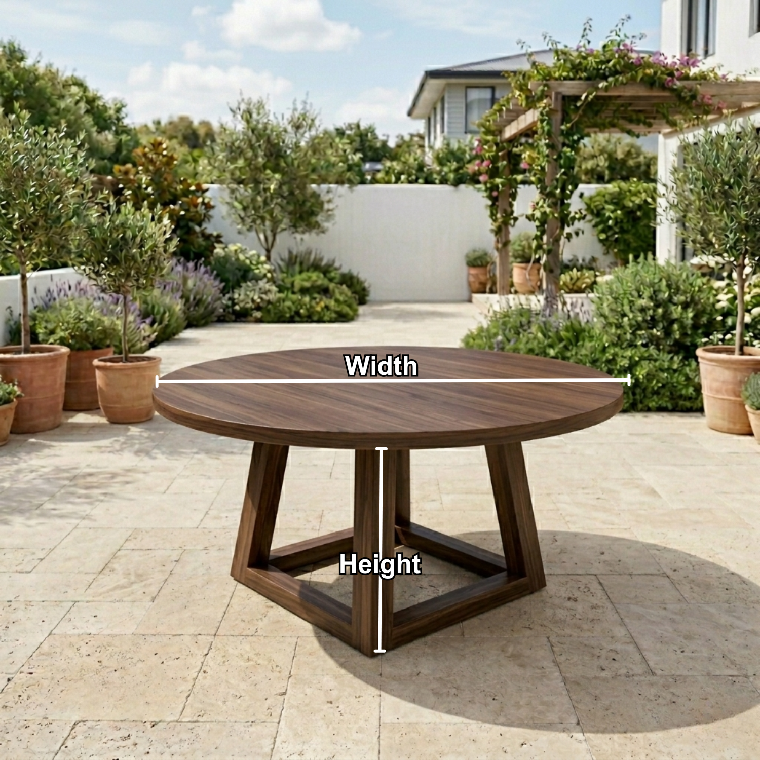Round Solid Wood Outdoor Dining Table with Geometric Cross Pedestal Base