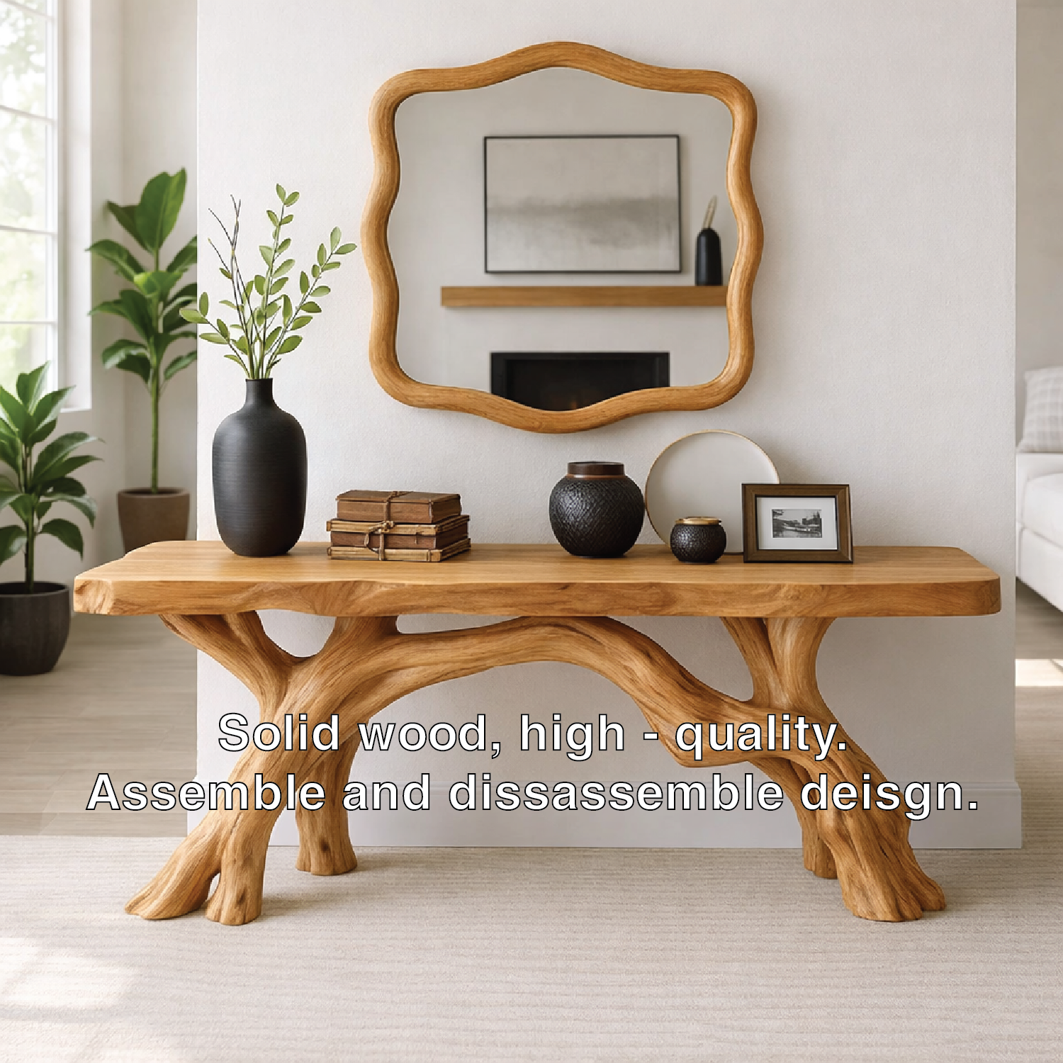 Tree Branch Solid Wood Console Table, Sculptural Organic Entryway Table