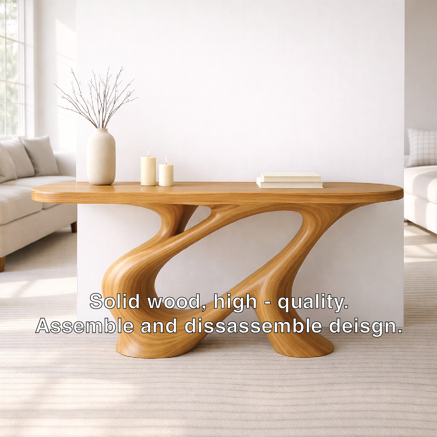 Modern Solid Wood Console Table, Sculptural Organic Base Walnut Entryway Hallway Statement Furniture