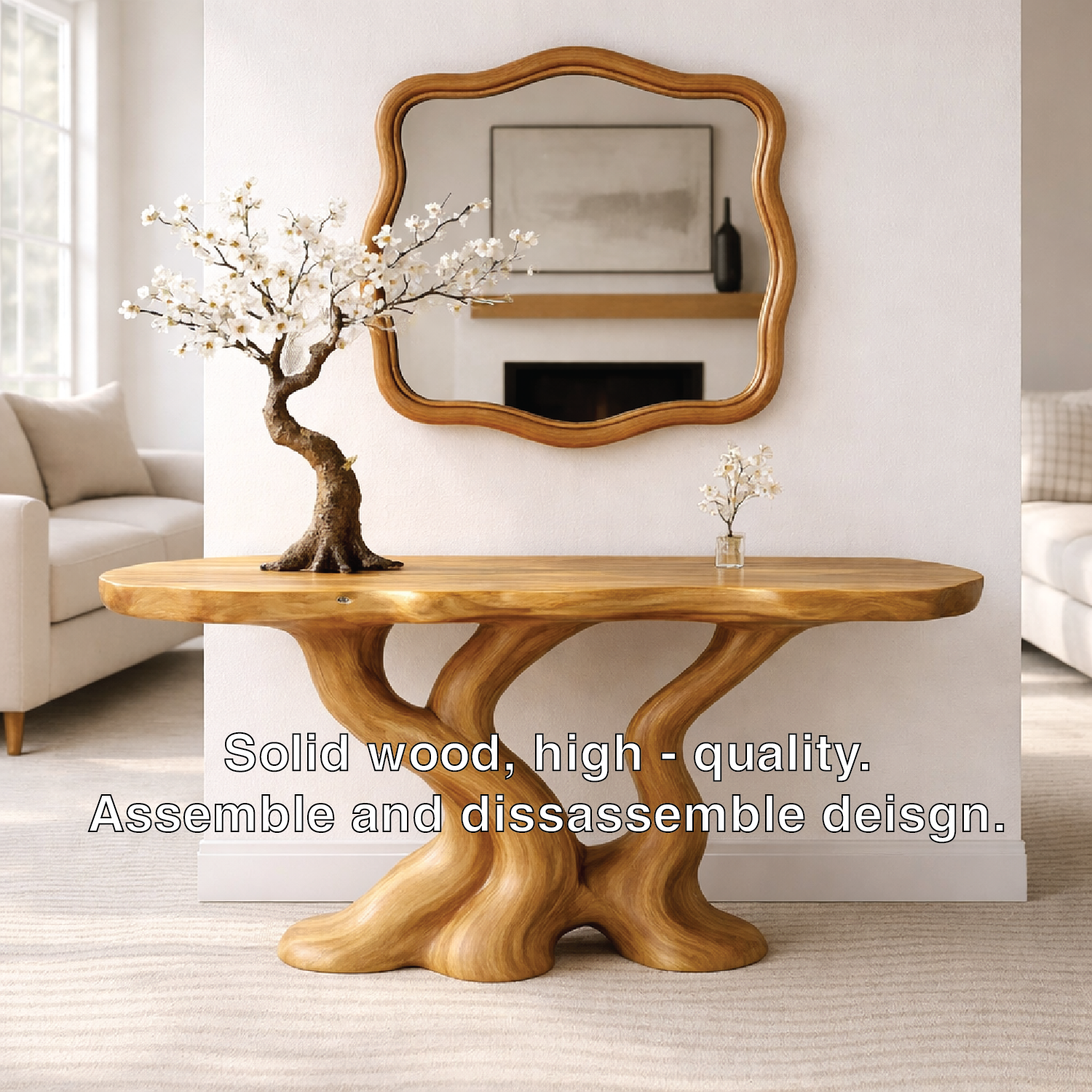 Sculptural Solid Wood Console Table, Organic Tree Root Base Entryway Hallway Furniture