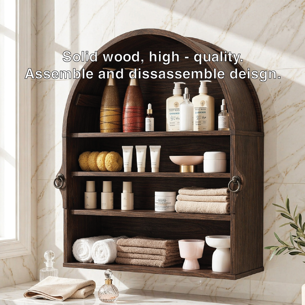 Arched Floating Bathroom Cabinet, Wall Mounted Vanity Shelf Storage Organizer Unit