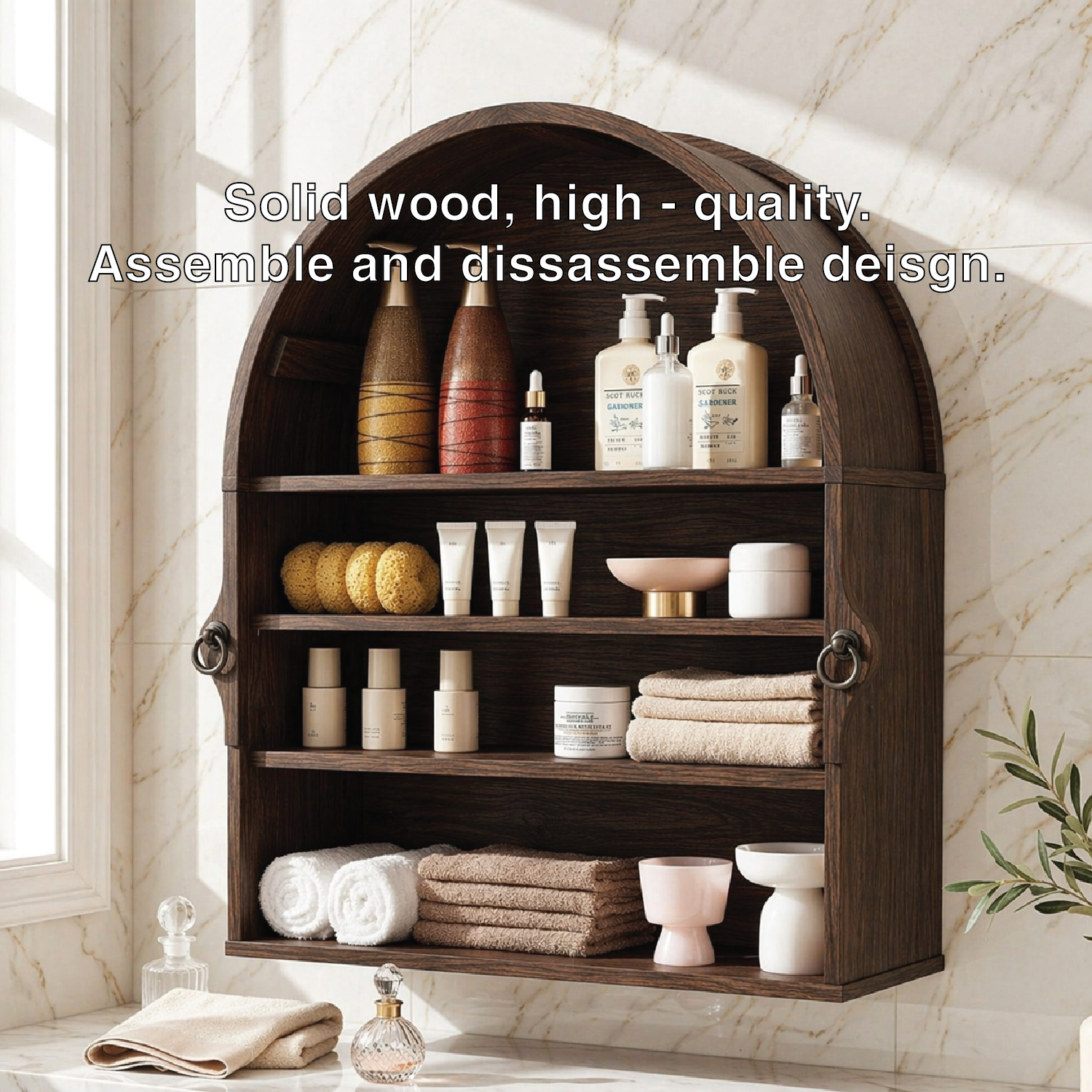 Arched Floating Bathroom Cabinet, Wall Mounted Vanity Shelf Storage Organizer Unit