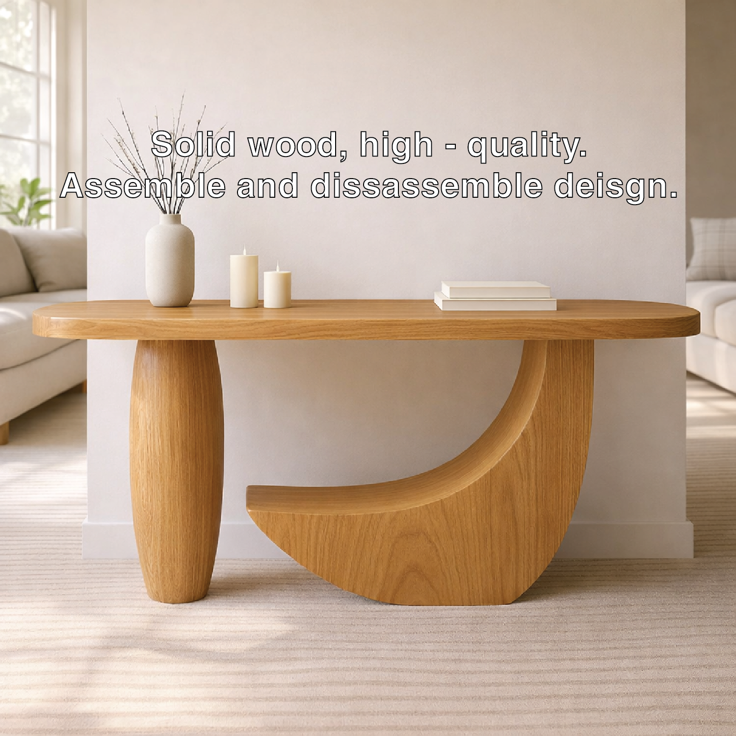 Modern Solid Wood Console Table, Sculptural Curved Base Entryway Hallway Statement Furniture