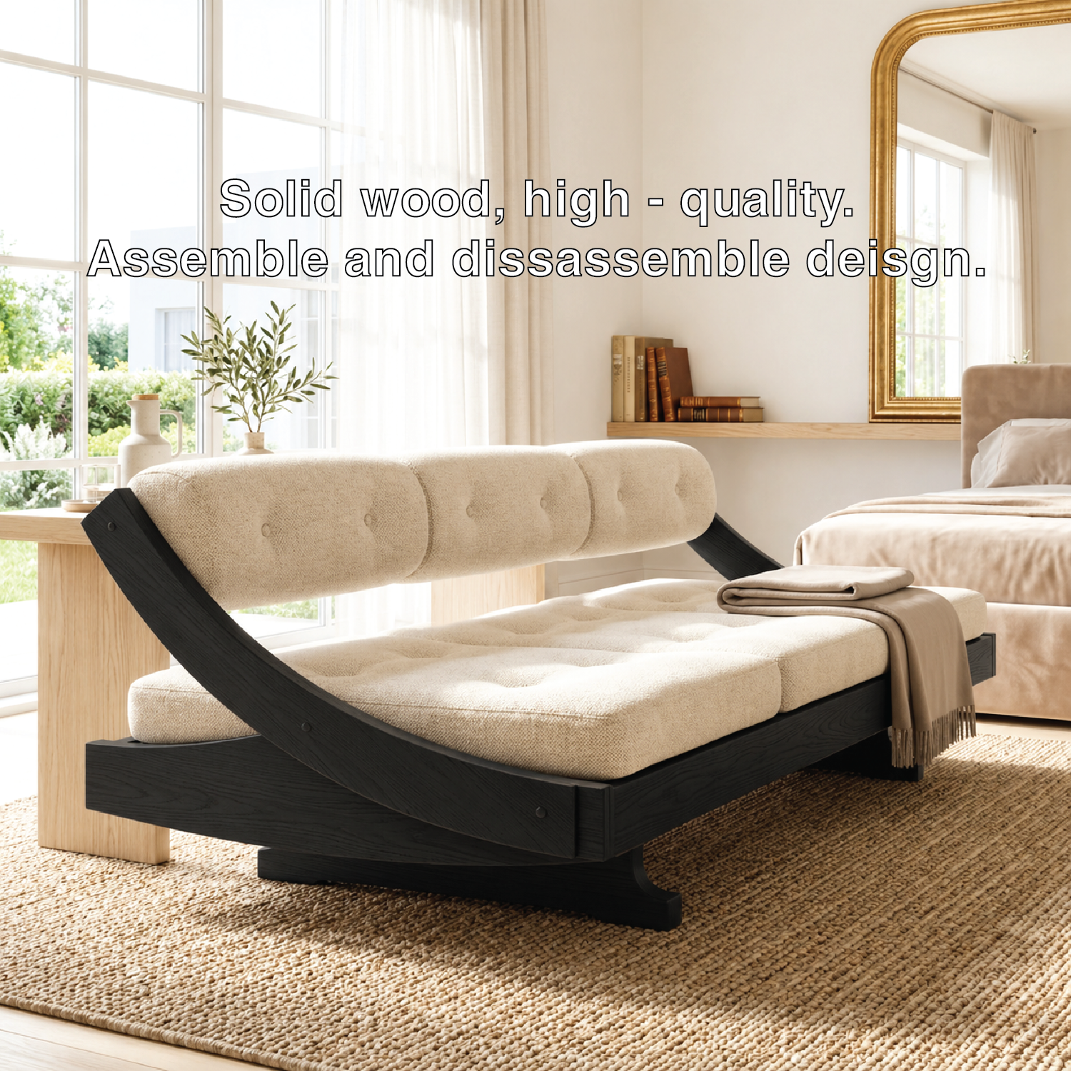 Curved Upholstered Daybed With Tufted Cushion, Rounded Backrest, Bedroom Lounge Bench