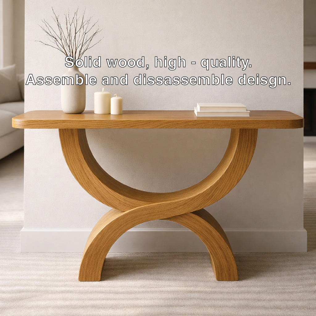 Modern Solid Wood Console Table, Sculptural Arch Base Entryway Hallway Statement Furniture