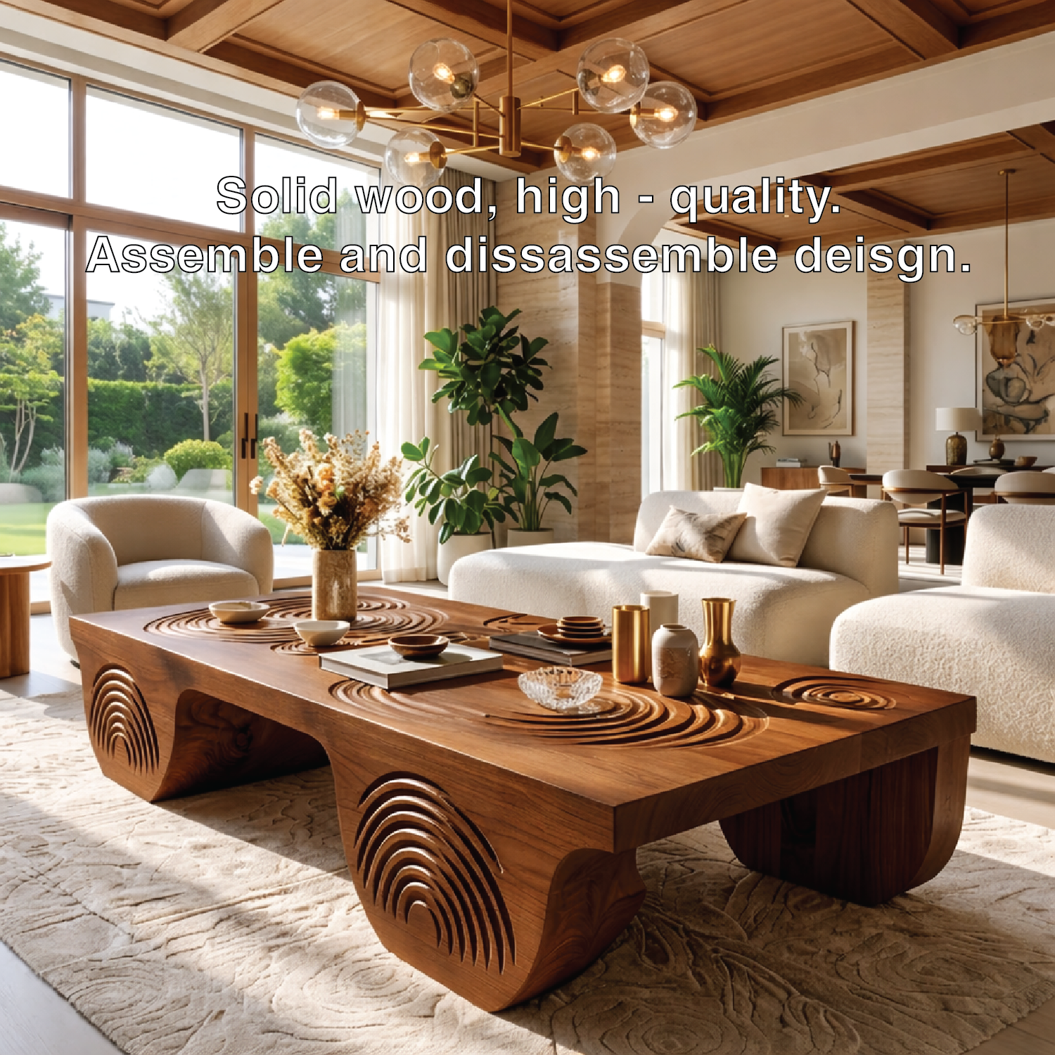 Artistic Wooden Coffee Table with Unique Carved Design