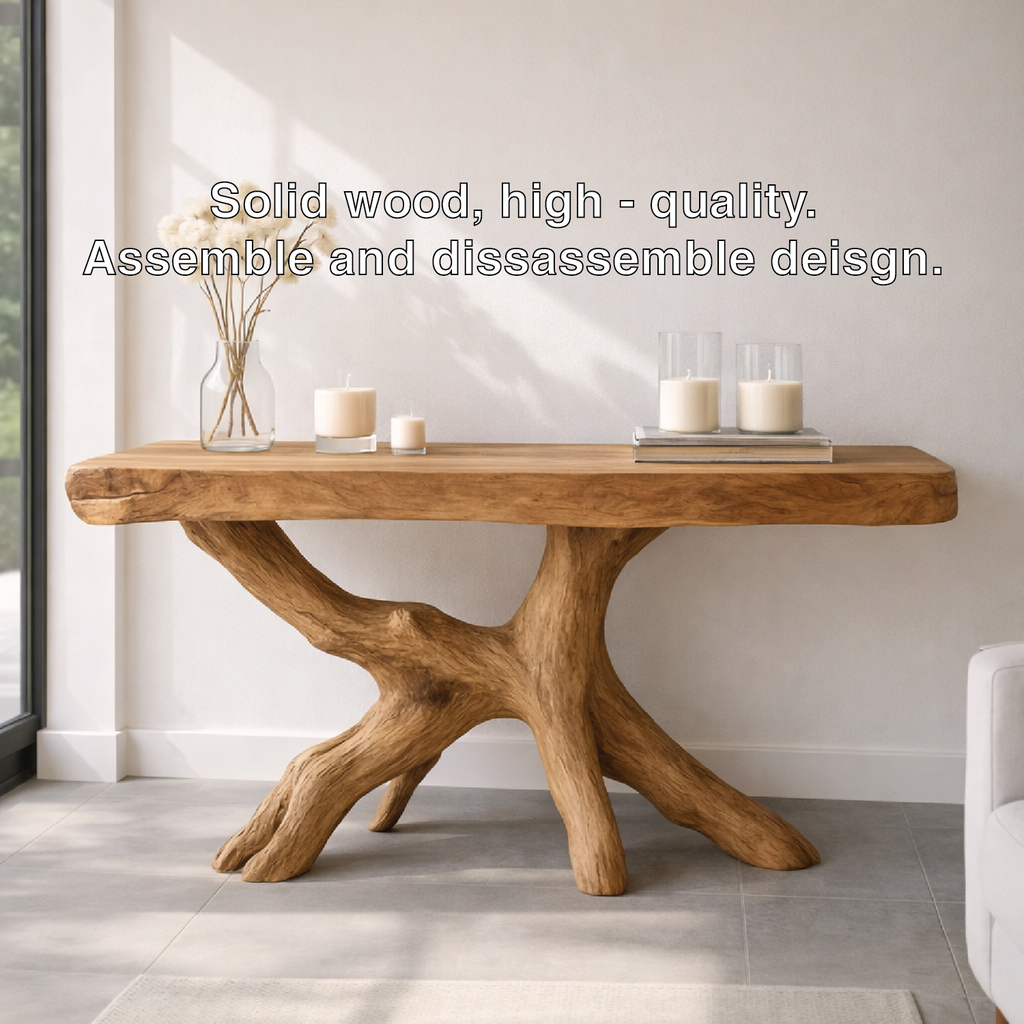 Rustic Solid Wood Console Table, Natural Tree Root Base Entryway Hallway Statement Furniture