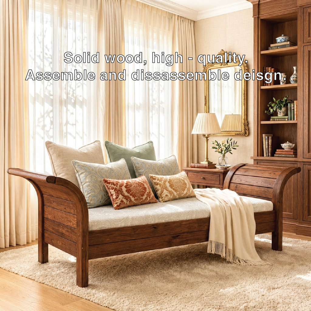 Classic Wooden Daybed Sofa with Pillows for Bedroom Lounge Decor
