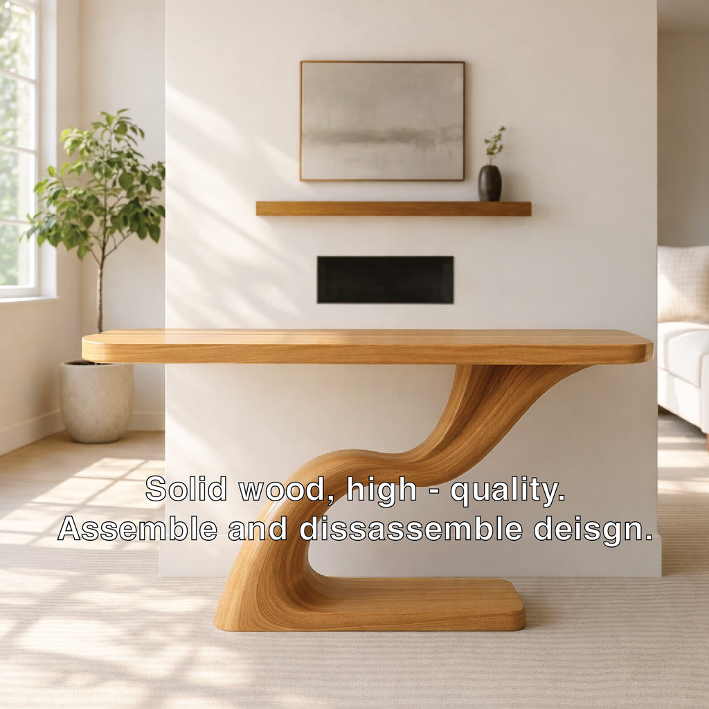 Modern Sculptural Solid Wood Console Table, Curved Base Entryway Hallway Statement Furniture