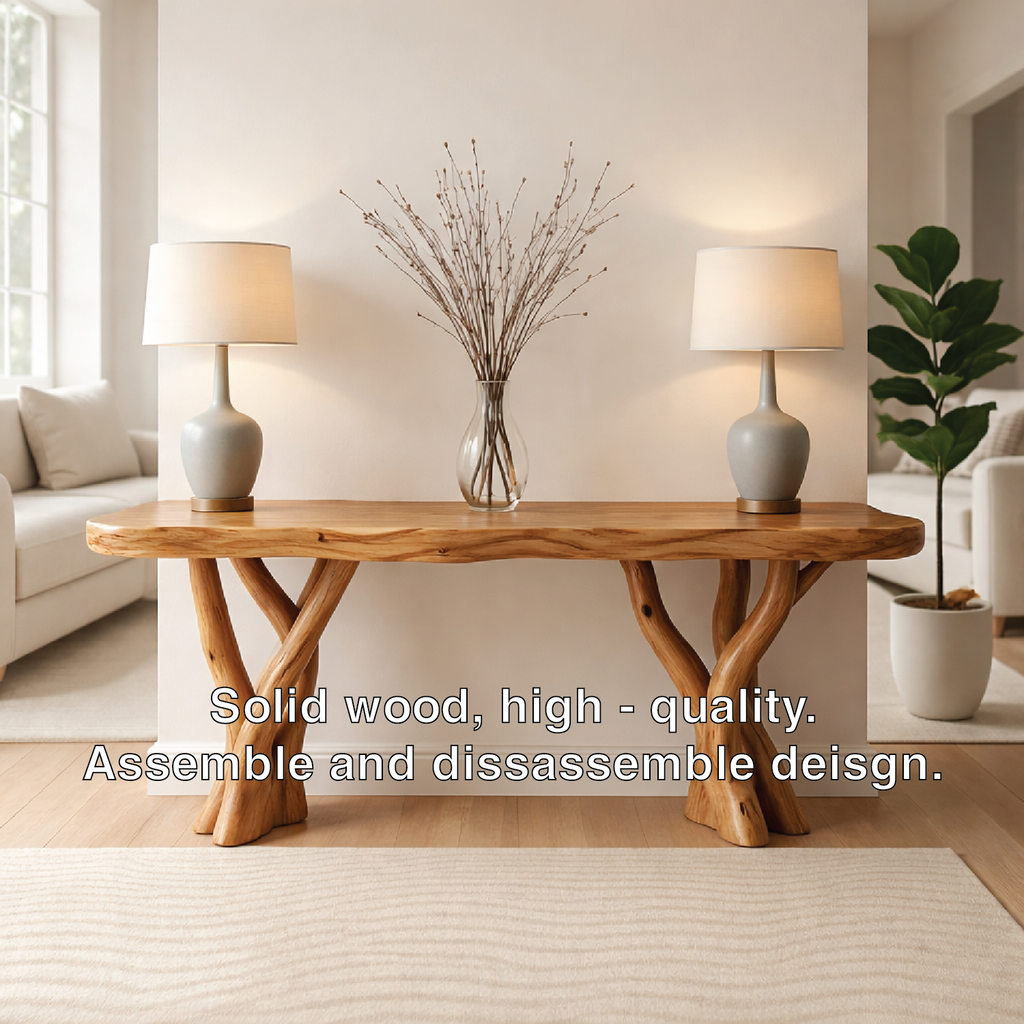 Rustic Solid Wood Console Table, Sculptural Branch Base Entryway Hallway Furniture