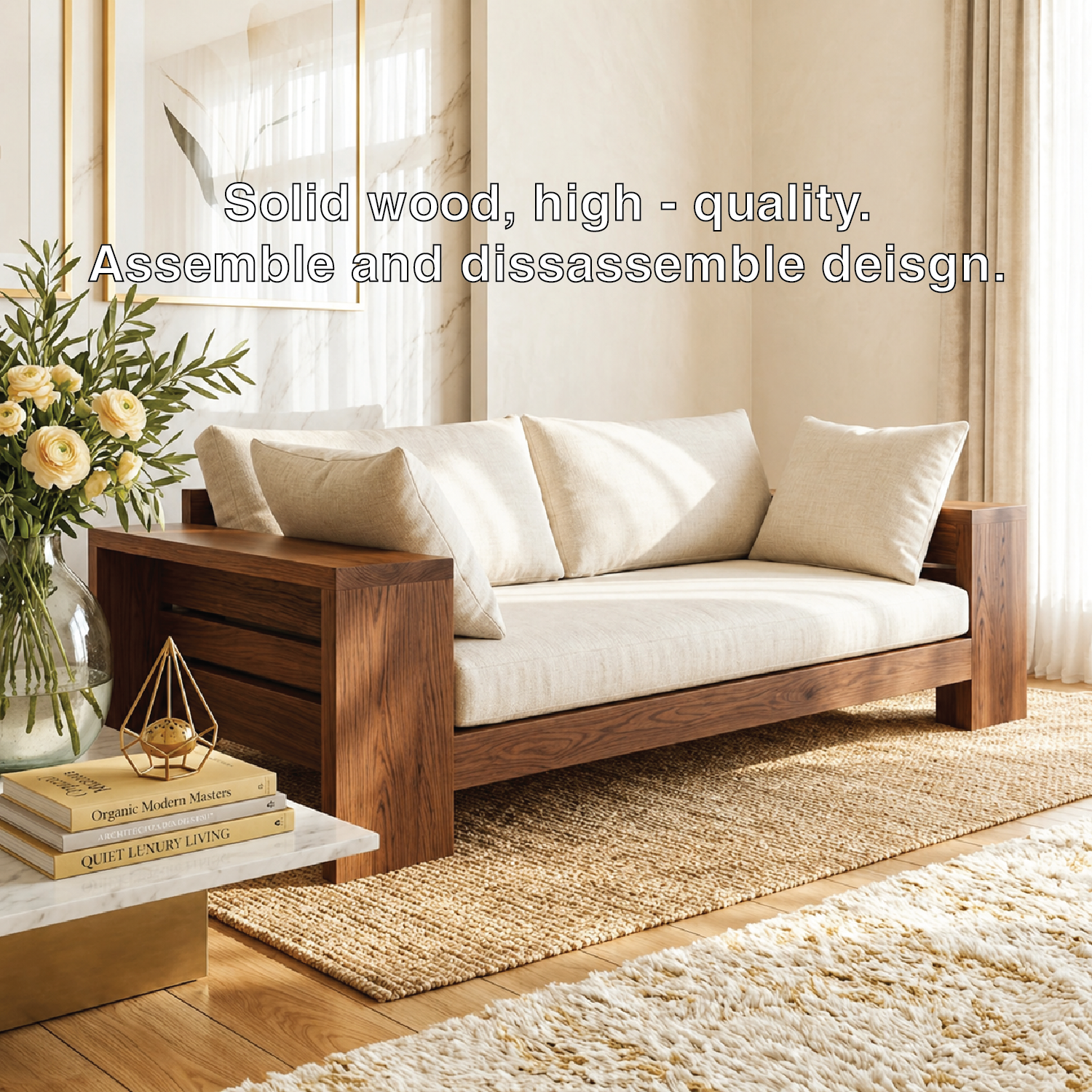 Modern Wooden Sofa Daybed with Cushions for Living Room Lounge Decor