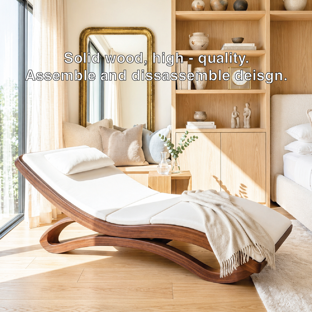 Modern Curved Chaise Lounge Daybed with Cushion for Bedroom Reading Nook