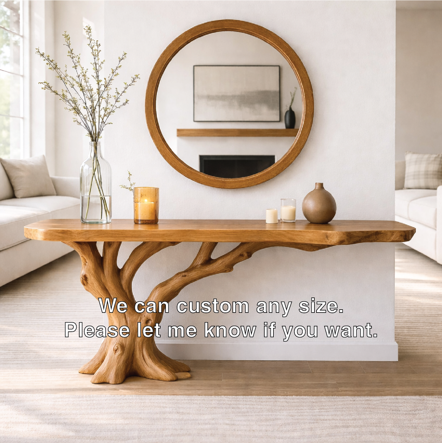 Tree Root Solid Wood Console Table, Organic Sculptural Entryway Table
