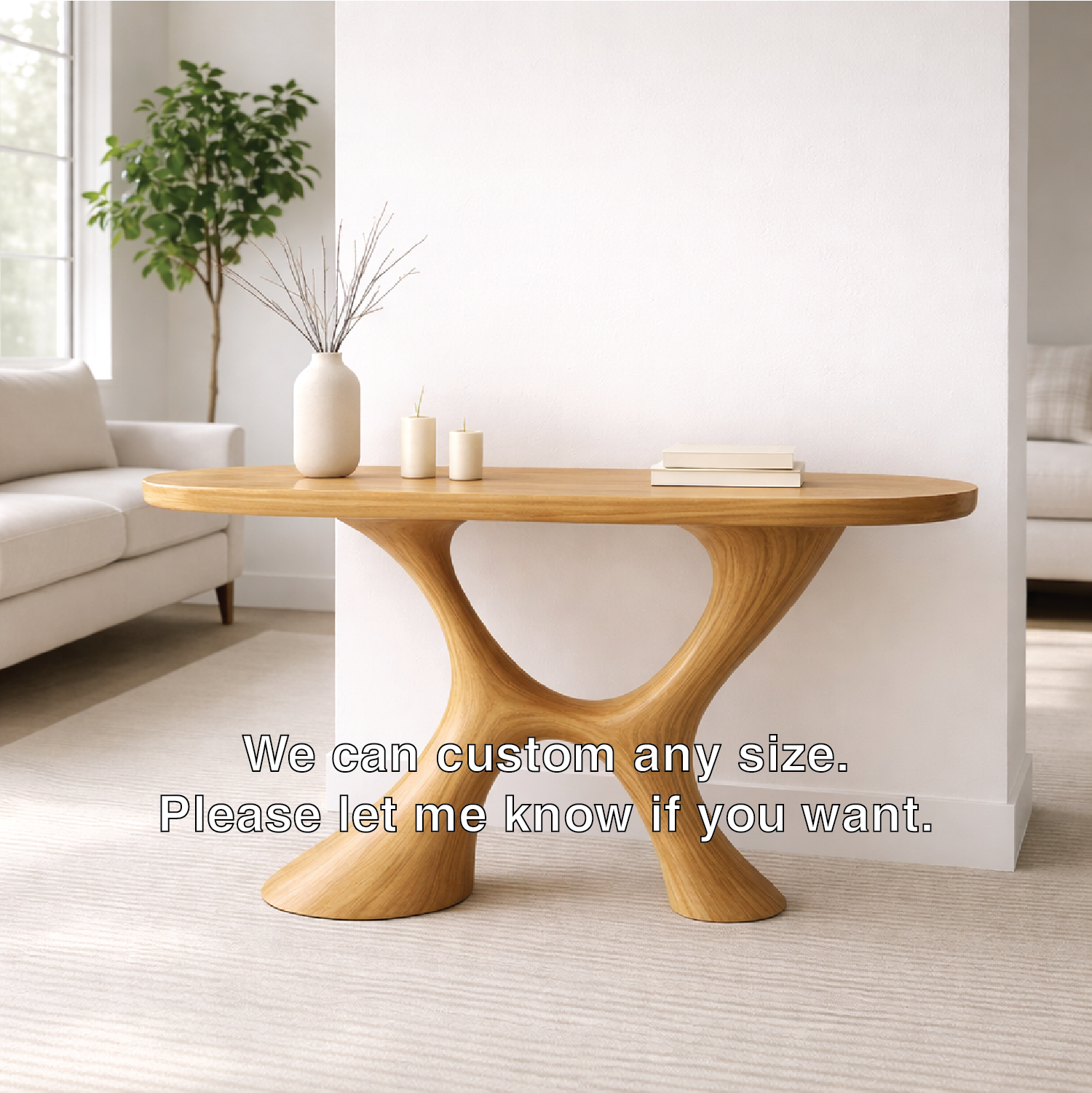 Modern Solid Wood Console Table, Sculptural Organic Base Entryway Hallway Oak Statement Furniture