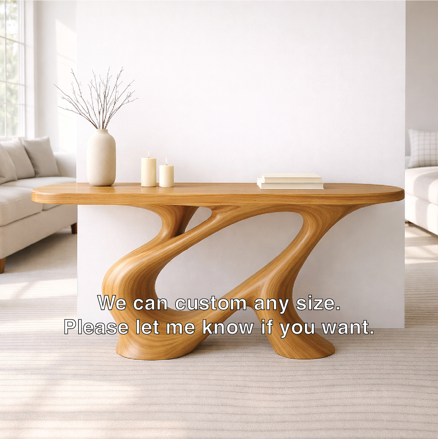 Modern Solid Wood Console Table, Sculptural Organic Base Walnut Entryway Hallway Statement Furniture