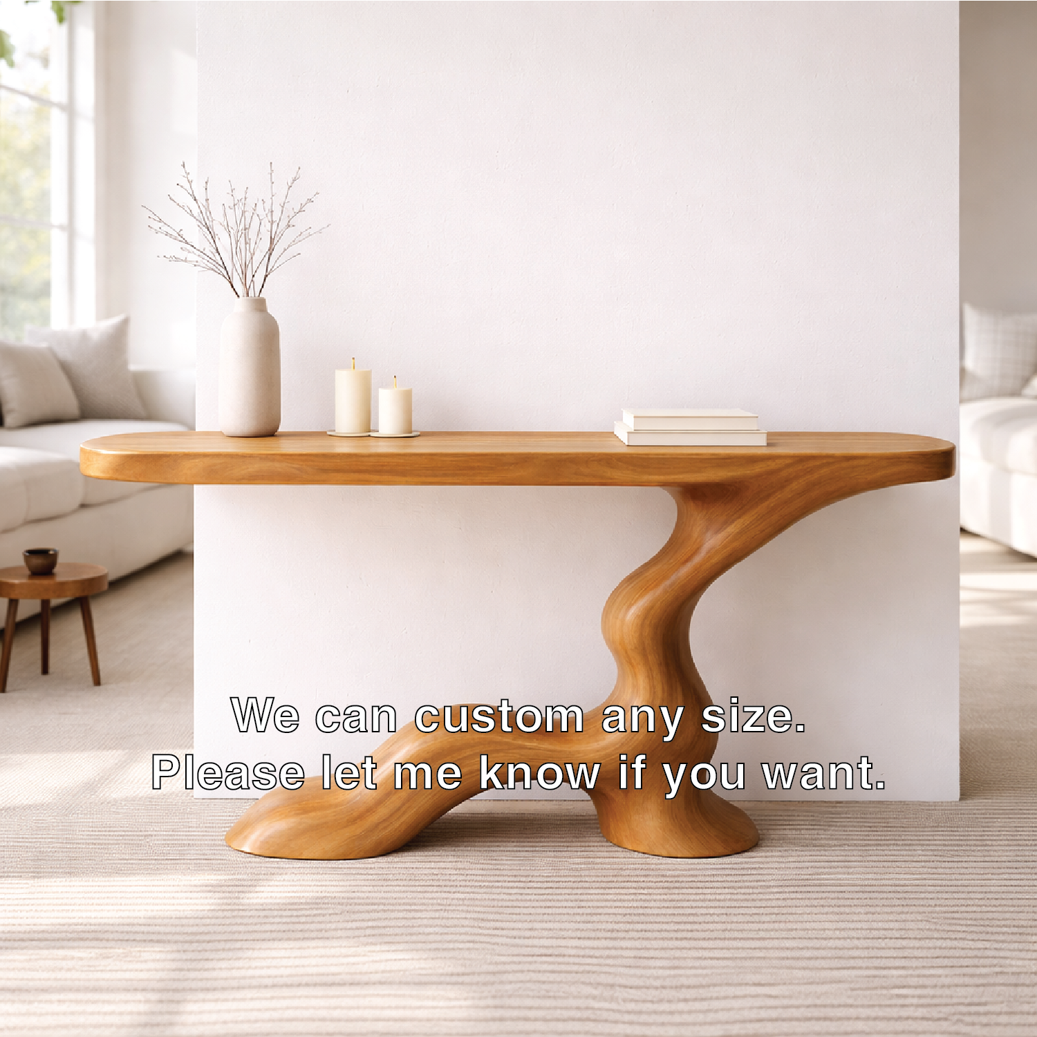 Modern Solid Wood Console Table, Sculptural Curved Base Entryway Hallway Walnut Statement Furniture