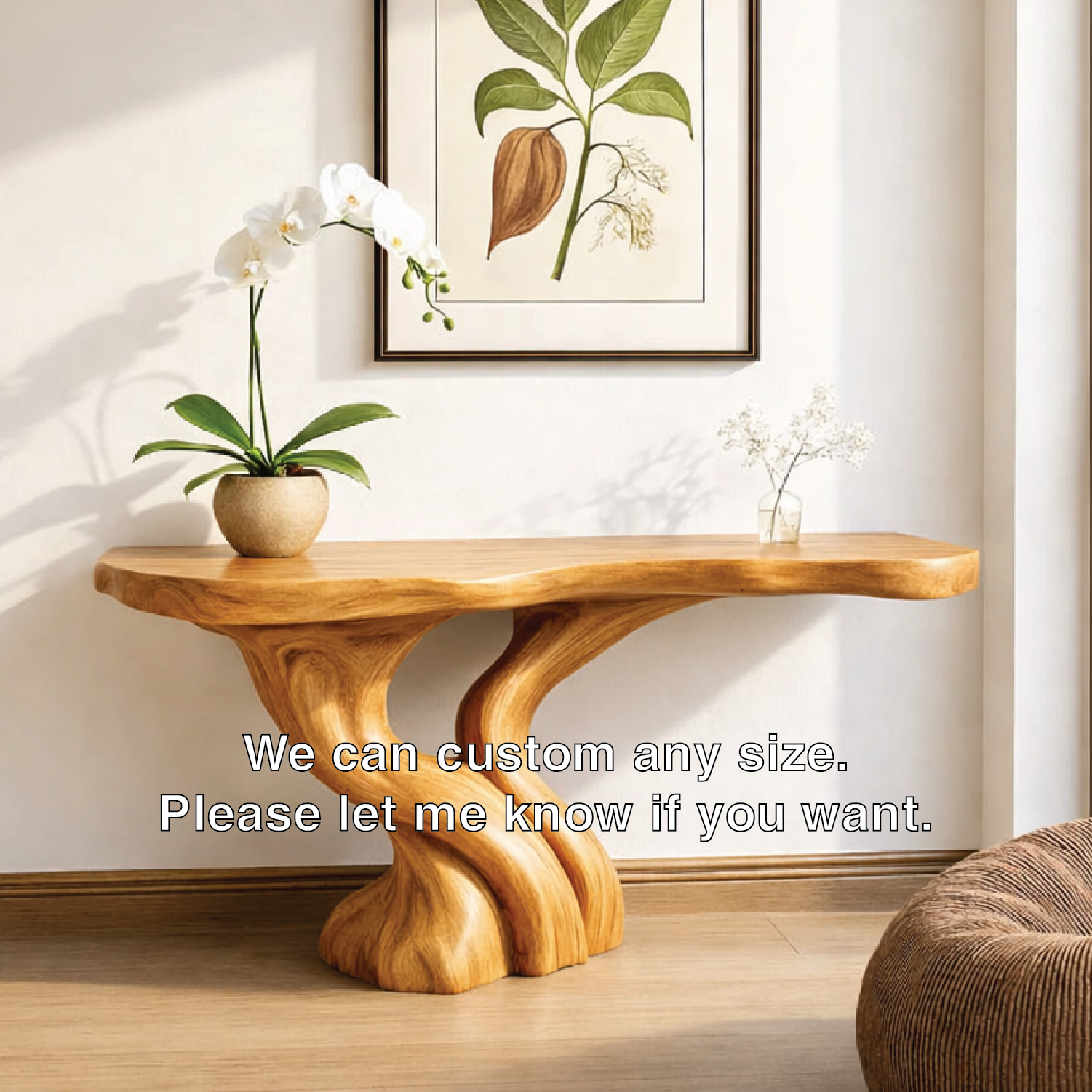 Organic Solid Wood Console Table, Sculptural Tree Root Base Entryway Hallway Furniture