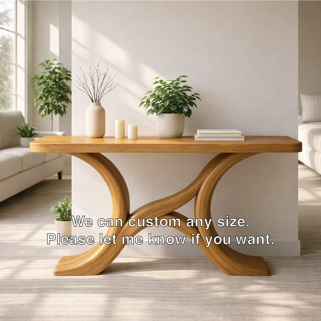 Modern Solid Wood Console Table, Sculptural Curved Base Entryway Hallway Statement Furniture