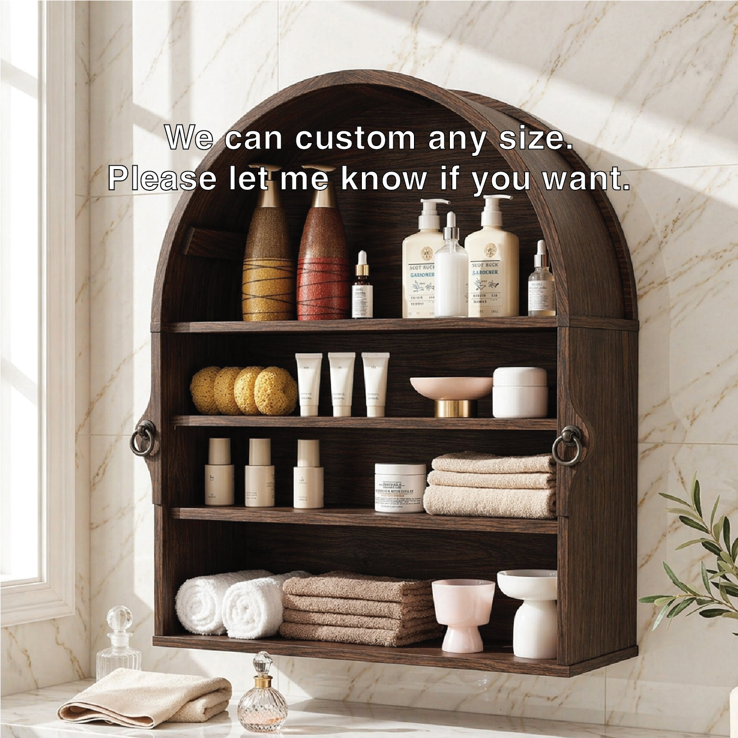 Arched Floating Bathroom Cabinet, Wall Mounted Vanity Shelf Storage Organizer Unit