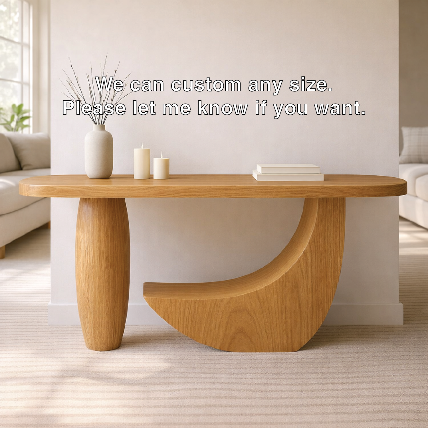 Modern Solid Wood Console Table, Sculptural Curved Base Entryway Hallway Statement Furniture