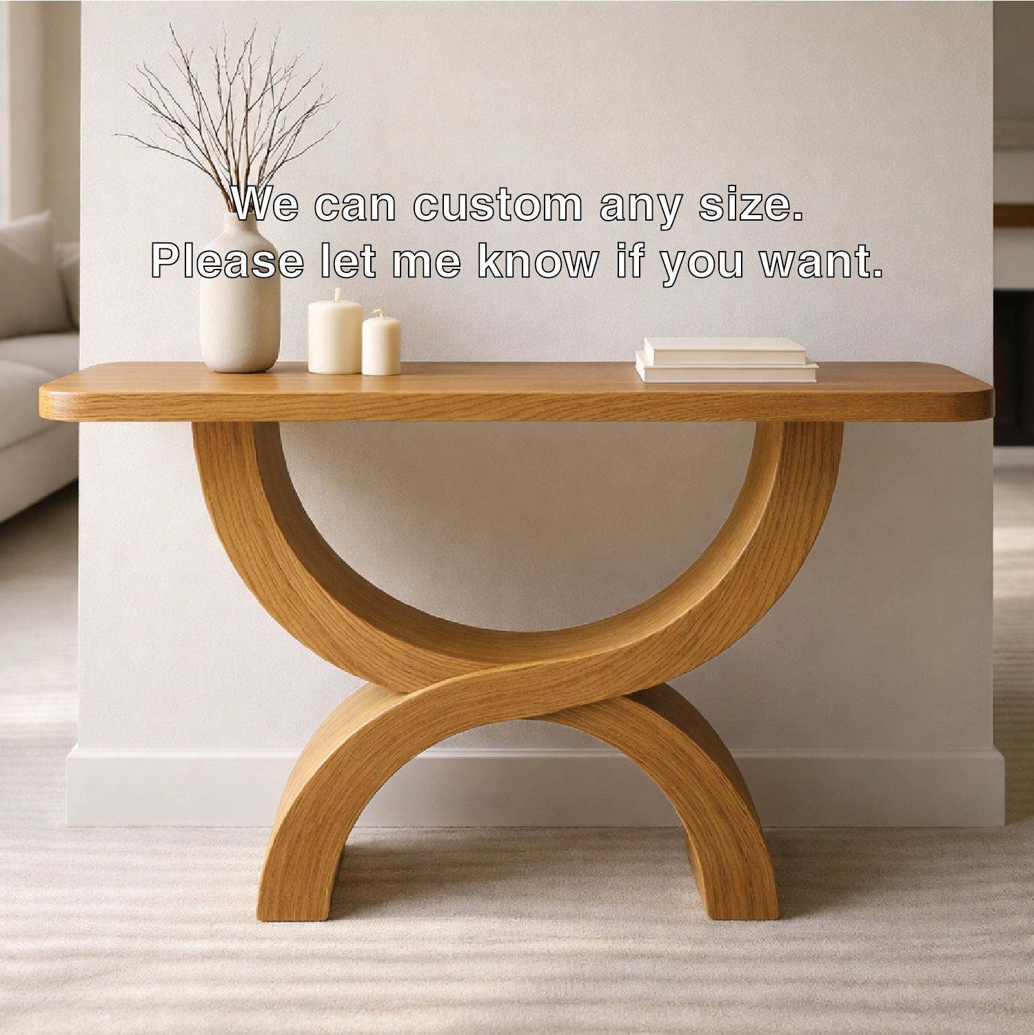 Modern Solid Wood Console Table, Sculptural Arch Base Entryway Hallway Statement Furniture