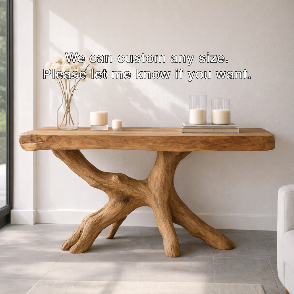 Rustic Solid Wood Console Table, Natural Tree Root Base Entryway Hallway Statement Furniture