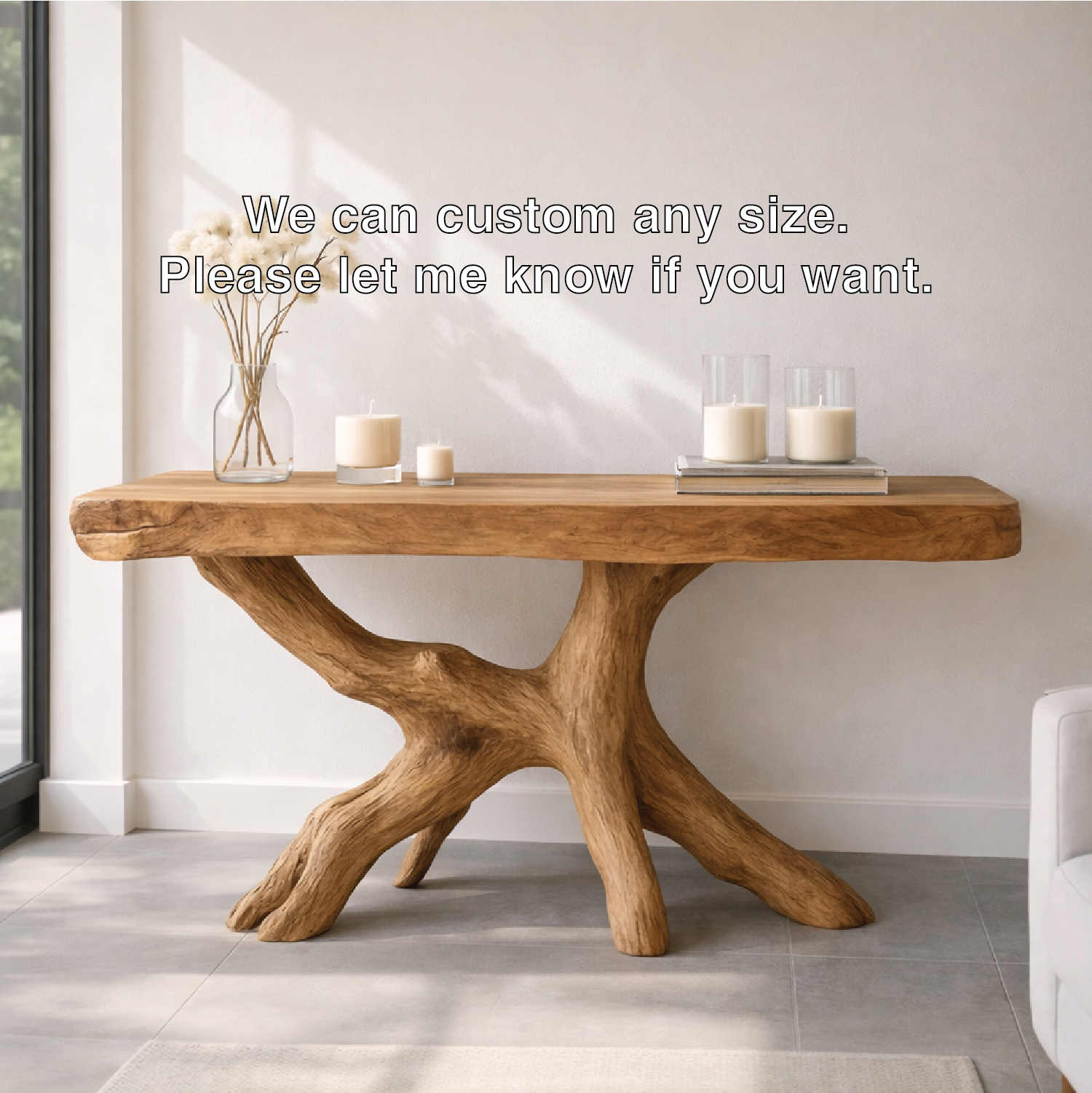 Rustic Solid Wood Console Table, Natural Tree Root Base Entryway Hallway Statement Furniture