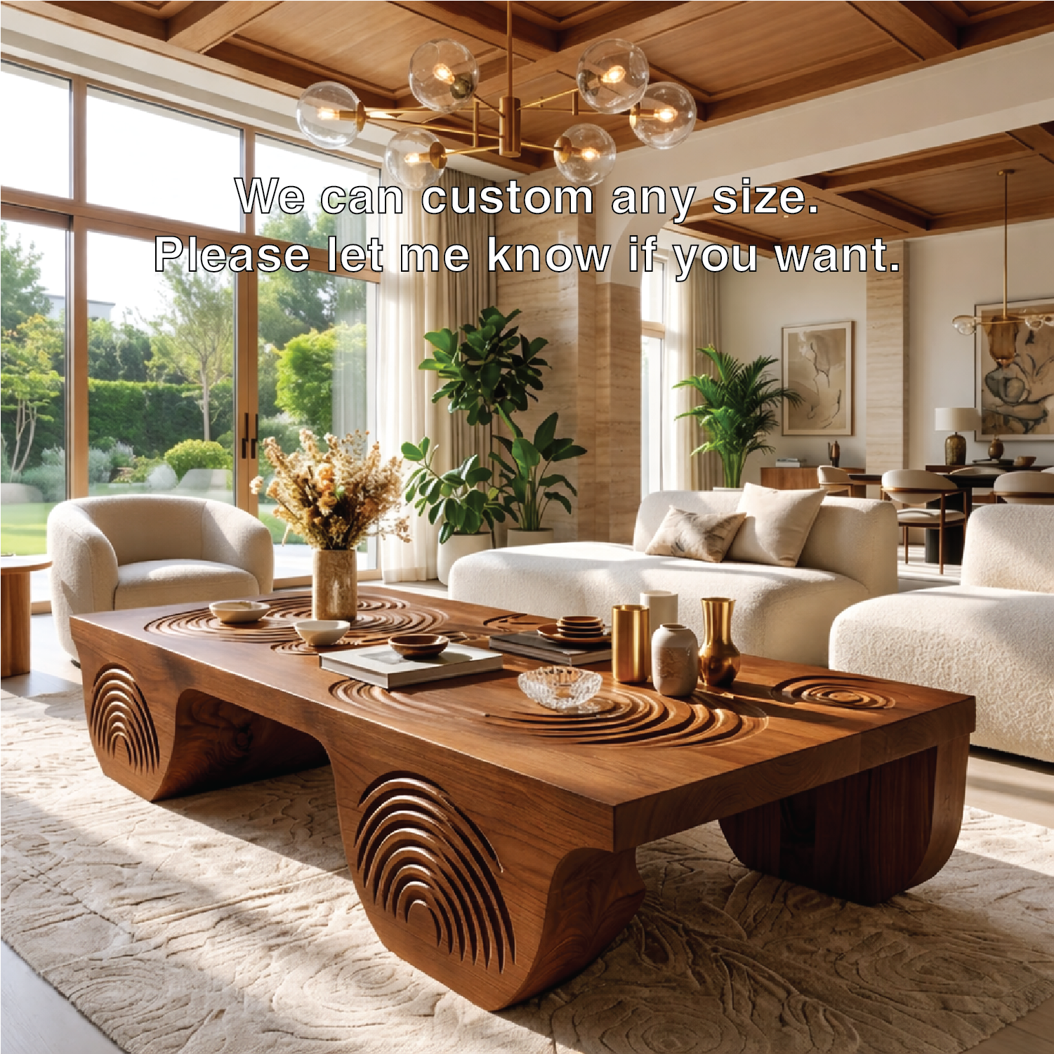 Artistic Wooden Coffee Table with Unique Carved Design