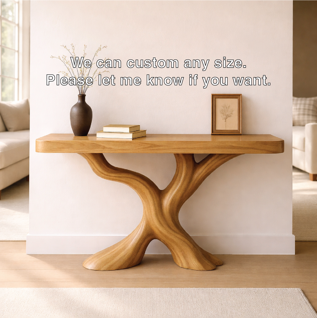 Organic Solid Wood Console Table, Sculptural Tree Base Entryway Hallway Furniture