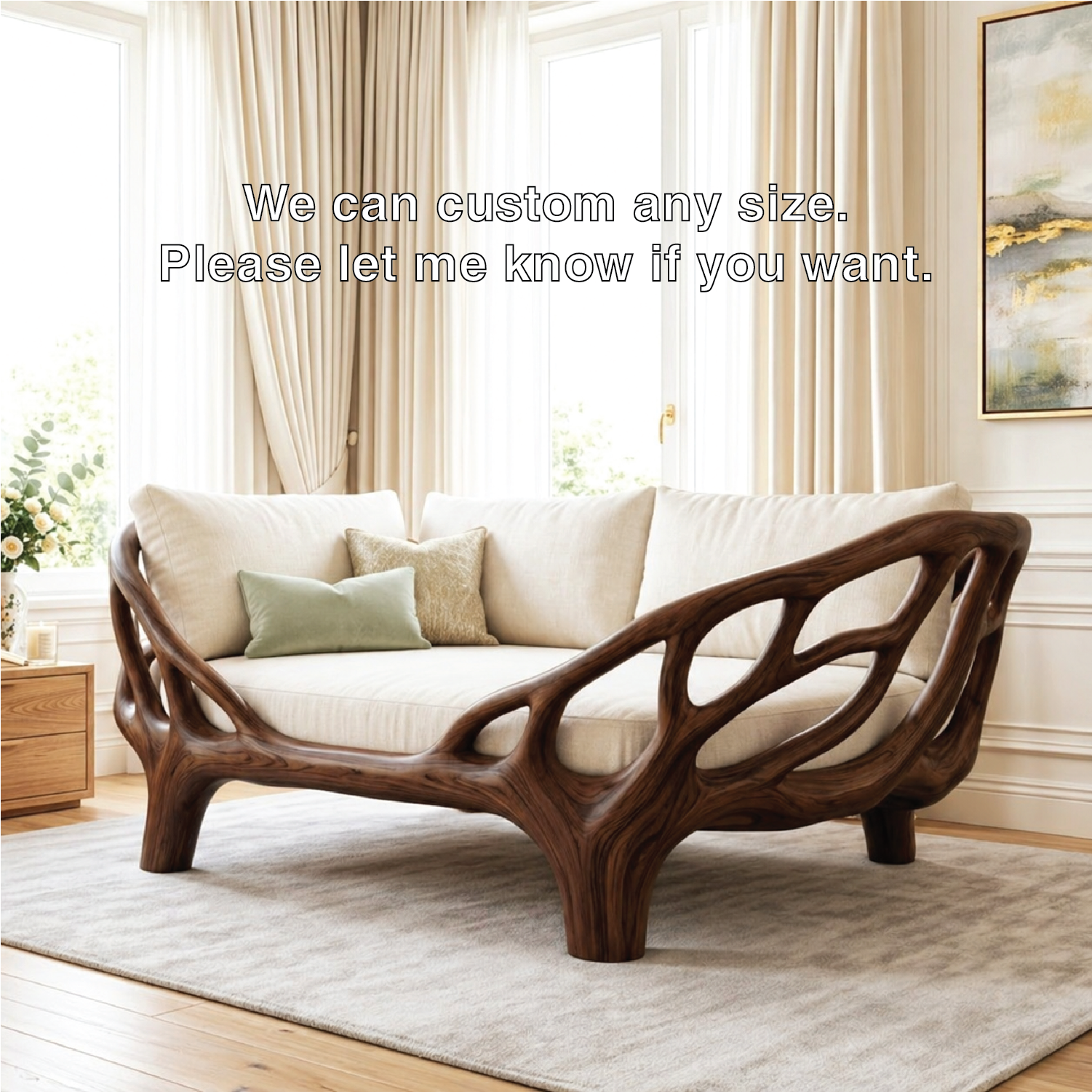 Contemporary Sculptural Daybed Sofa With Open Frame, Cream Cushions, Luxury Lounge