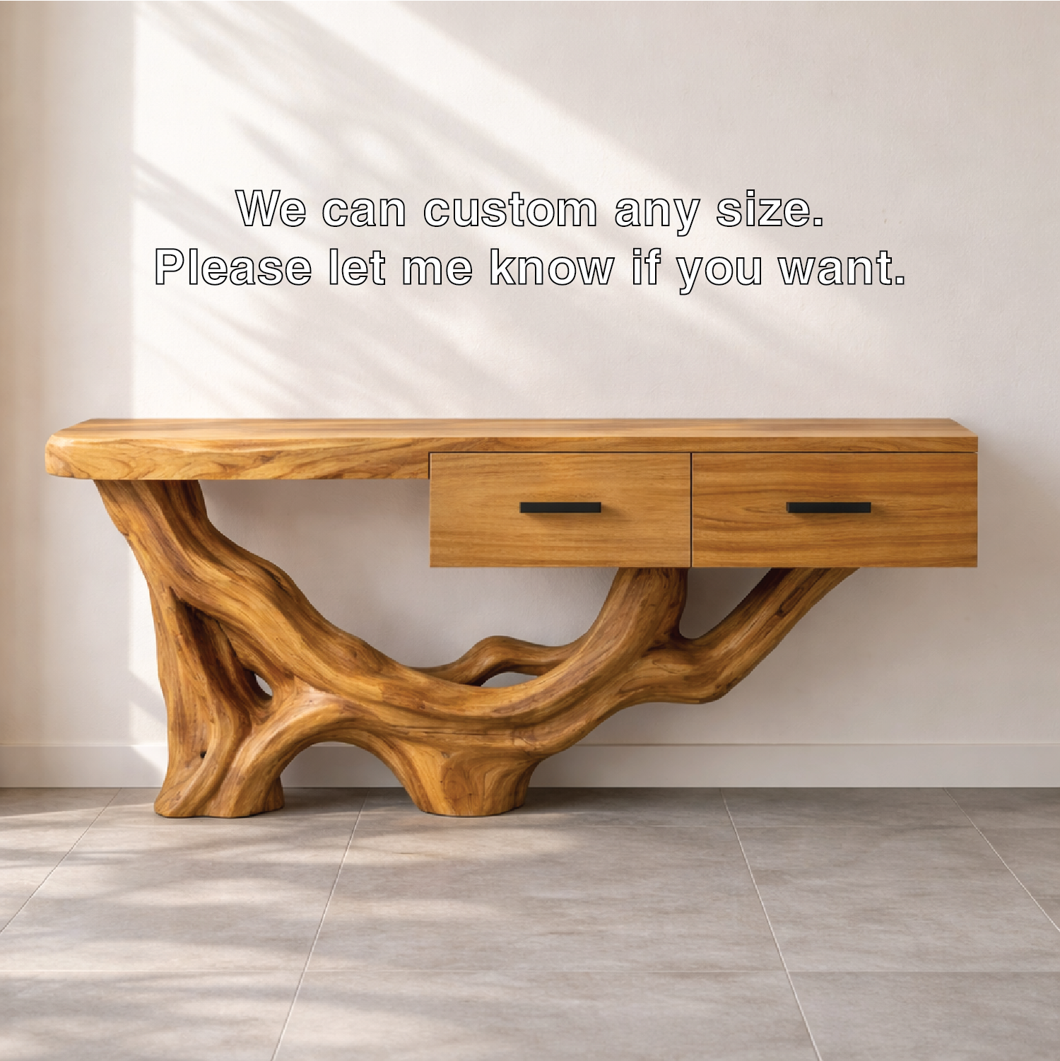 Rustic Solid Wood Console Table With Drawers, Tree Root Base Entryway Hallway Furniture
