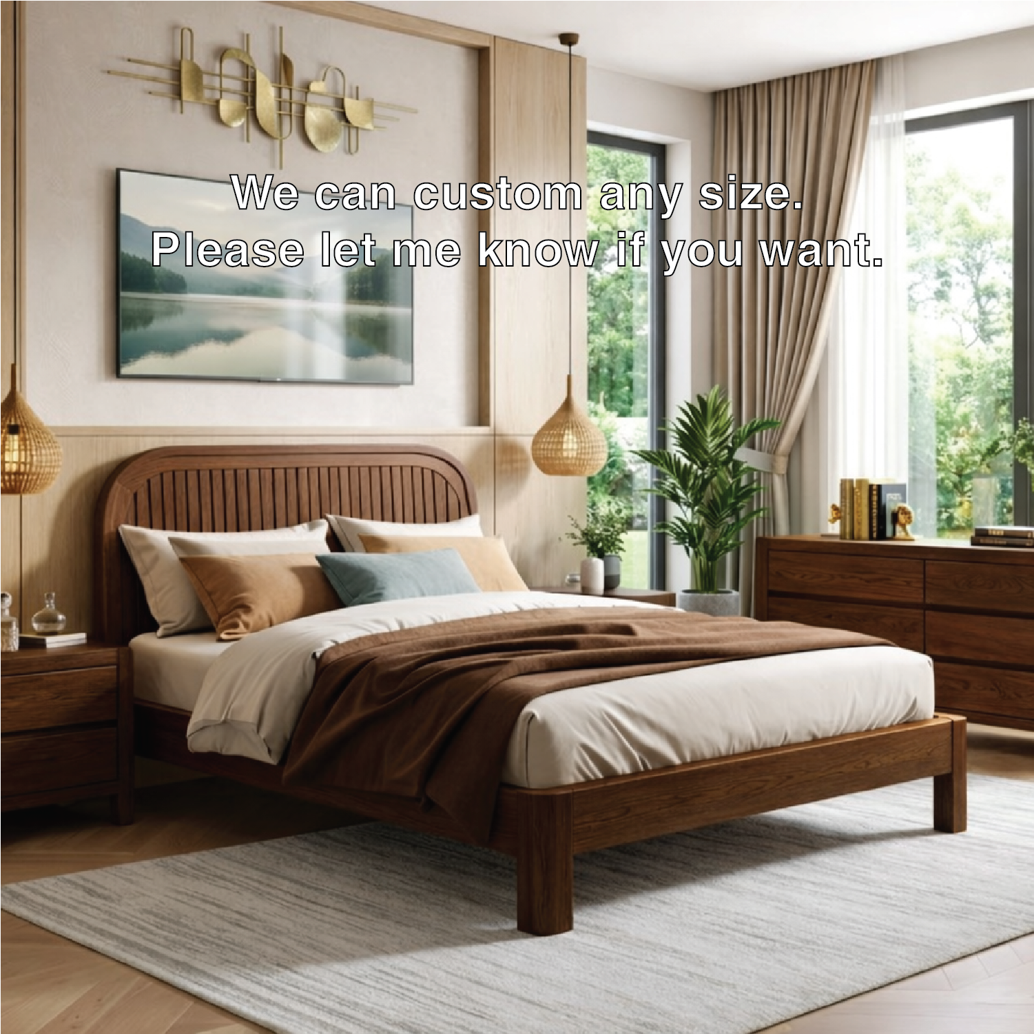 Modern Slatted Wood Bed Frame, Minimalist Platform Bedroom Furniture Design