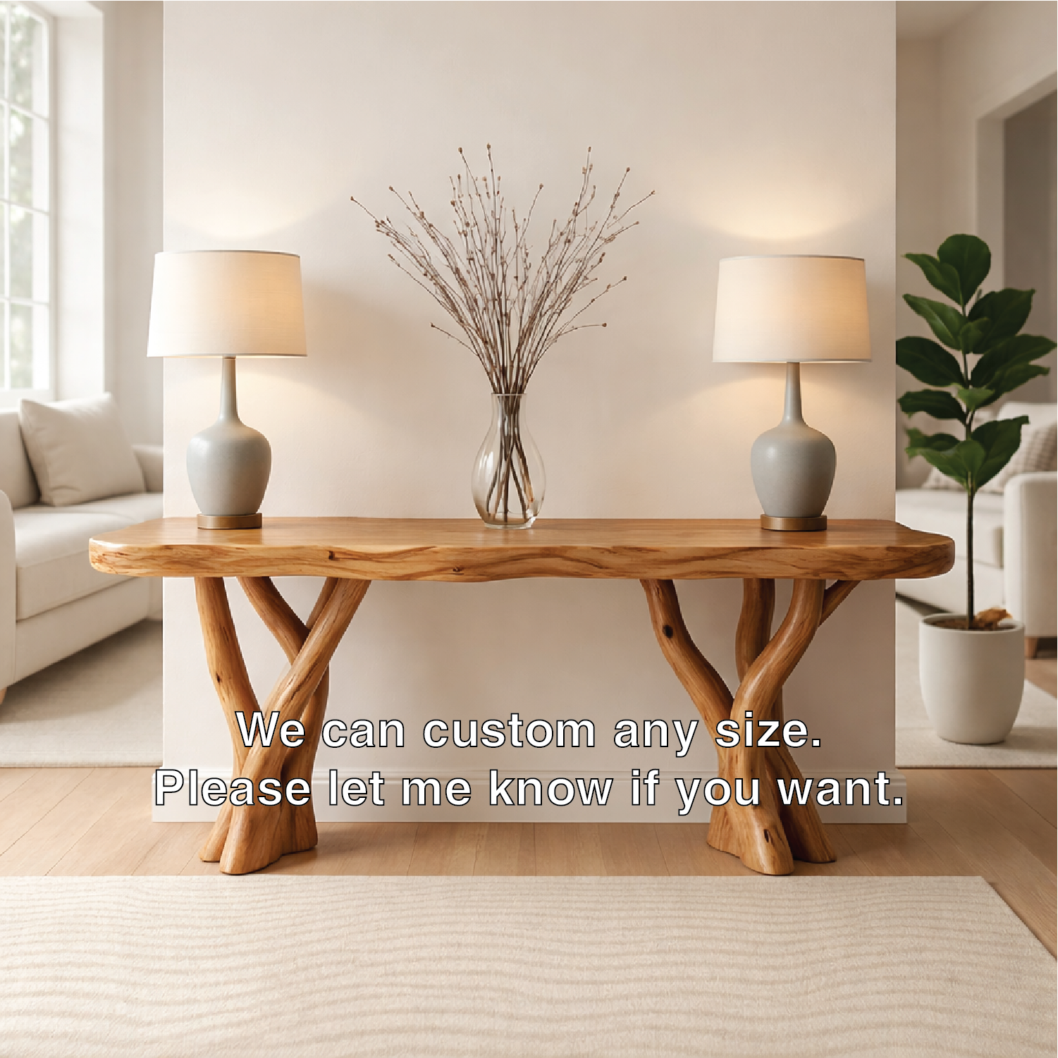Rustic Solid Wood Console Table, Sculptural Branch Base Entryway Hallway Furniture