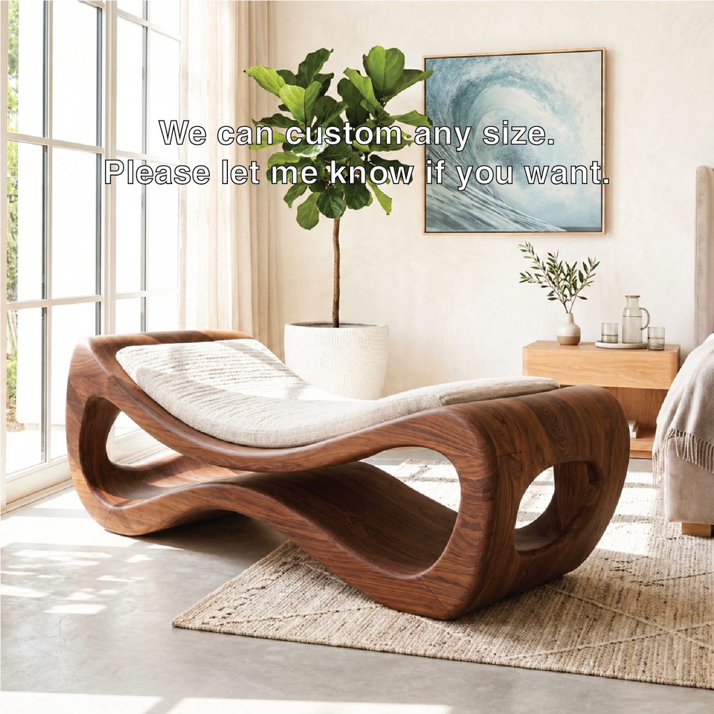 Sculptural Upholstered Daybed Organic Cutout Frame, Cream Cushion Lounger