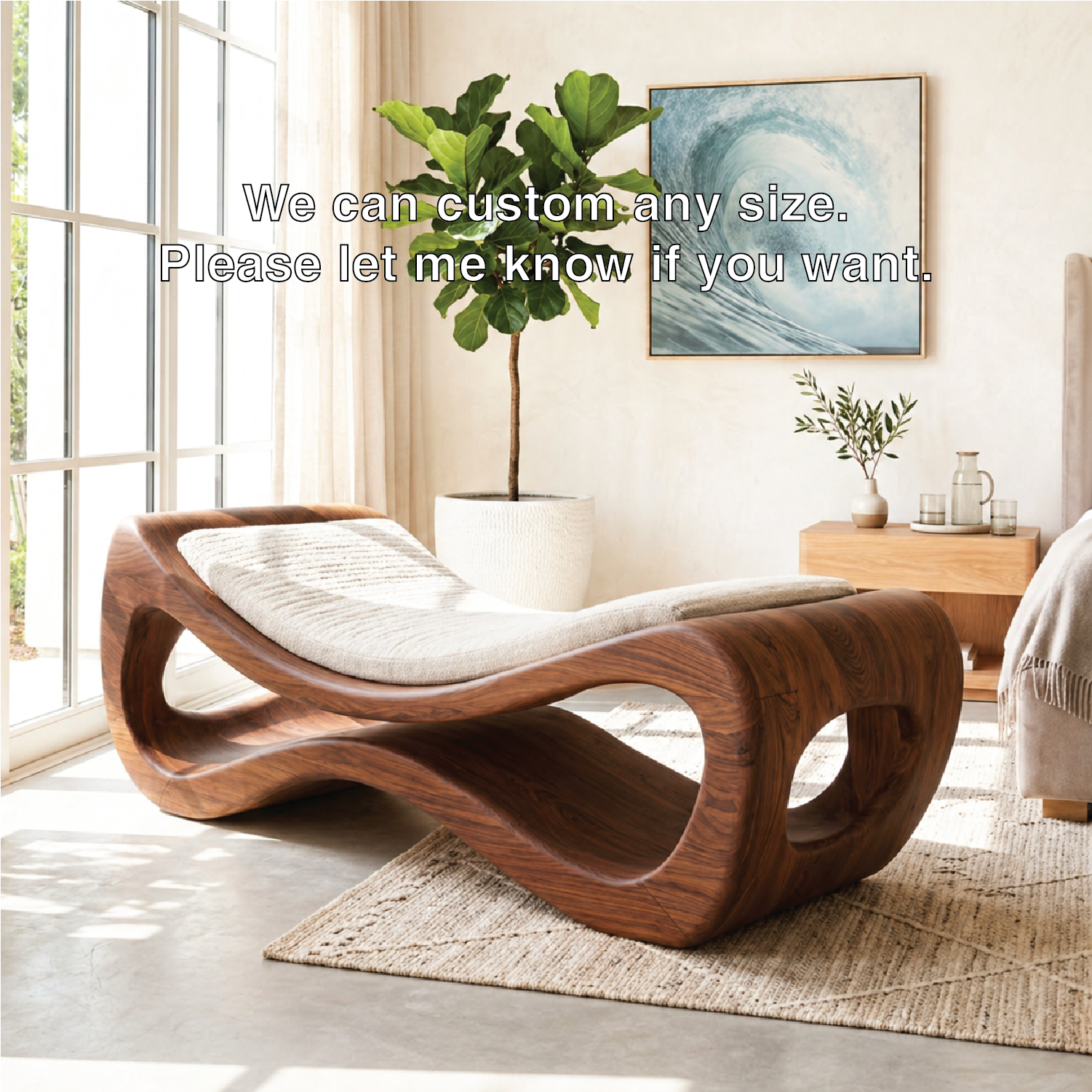 Sculptural Upholstered Daybed Organic Cutout Frame, Cream Cushion Lounger