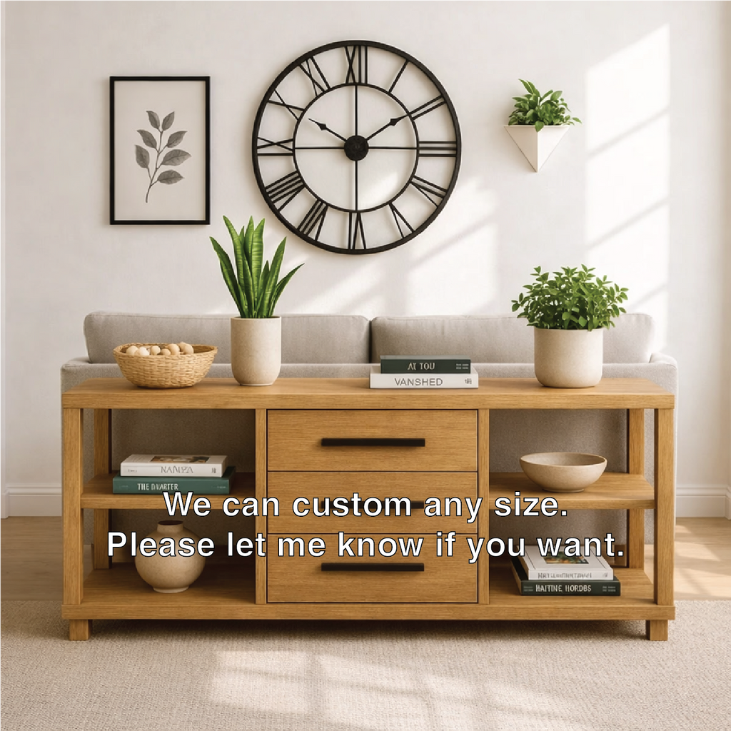 Solid Wood Console Table with Drawers and Shelves, Modern Walnut Entryway Sofa Table Storage Cabinet