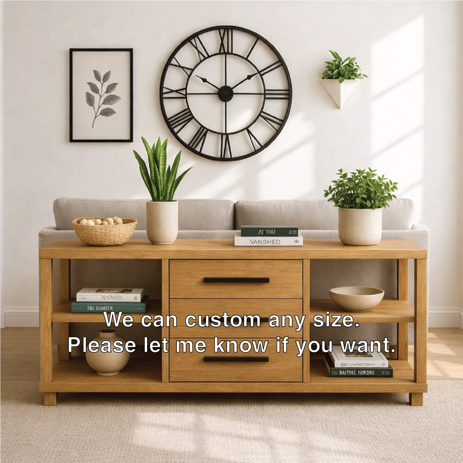 Solid Wood Console Table with Drawers and Shelves, Modern Walnut Entryway Sofa Table Storage Cabinet