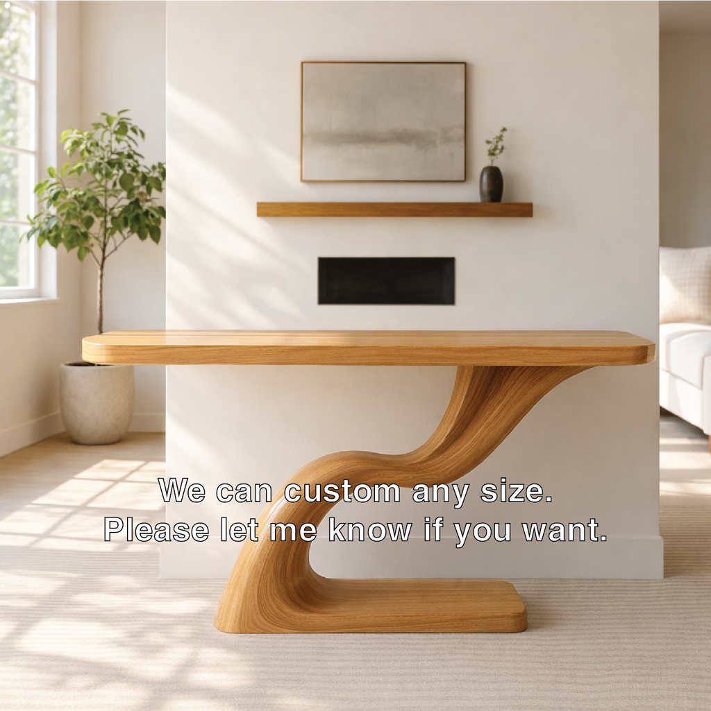 Modern Sculptural Solid Wood Console Table, Curved Base Entryway Hallway Statement Furniture