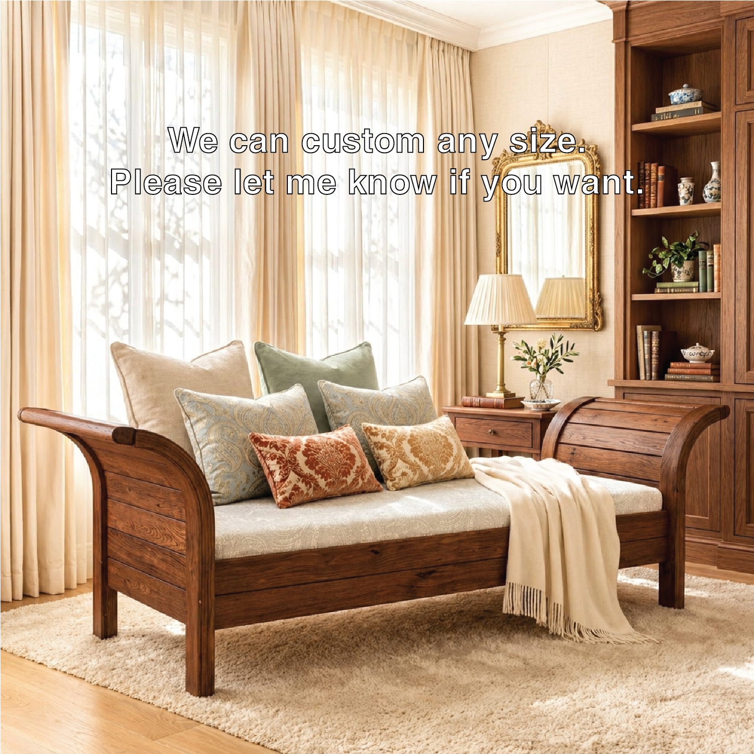 Classic Wooden Daybed Sofa with Pillows for Bedroom Lounge Decor