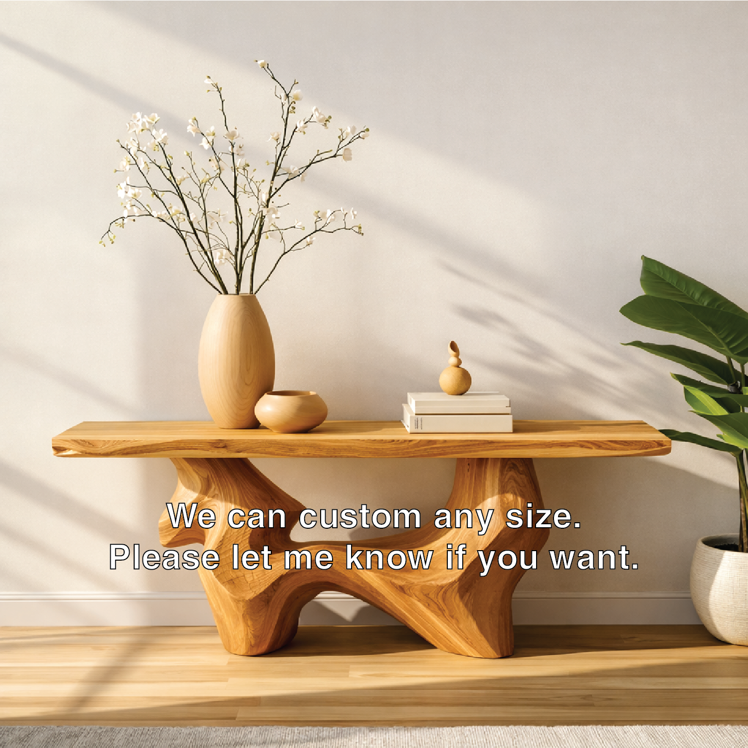 Handcrafted Solid Wood Console Table with Organic Curved Base and Natural Live Edge Design