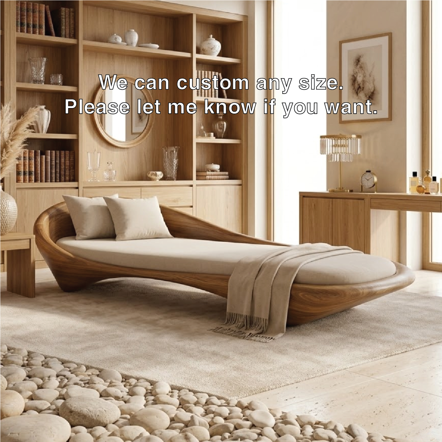 Luxury Curved Chaise Lounge Sculptural Daybed with Cushion for Bedroom Decor