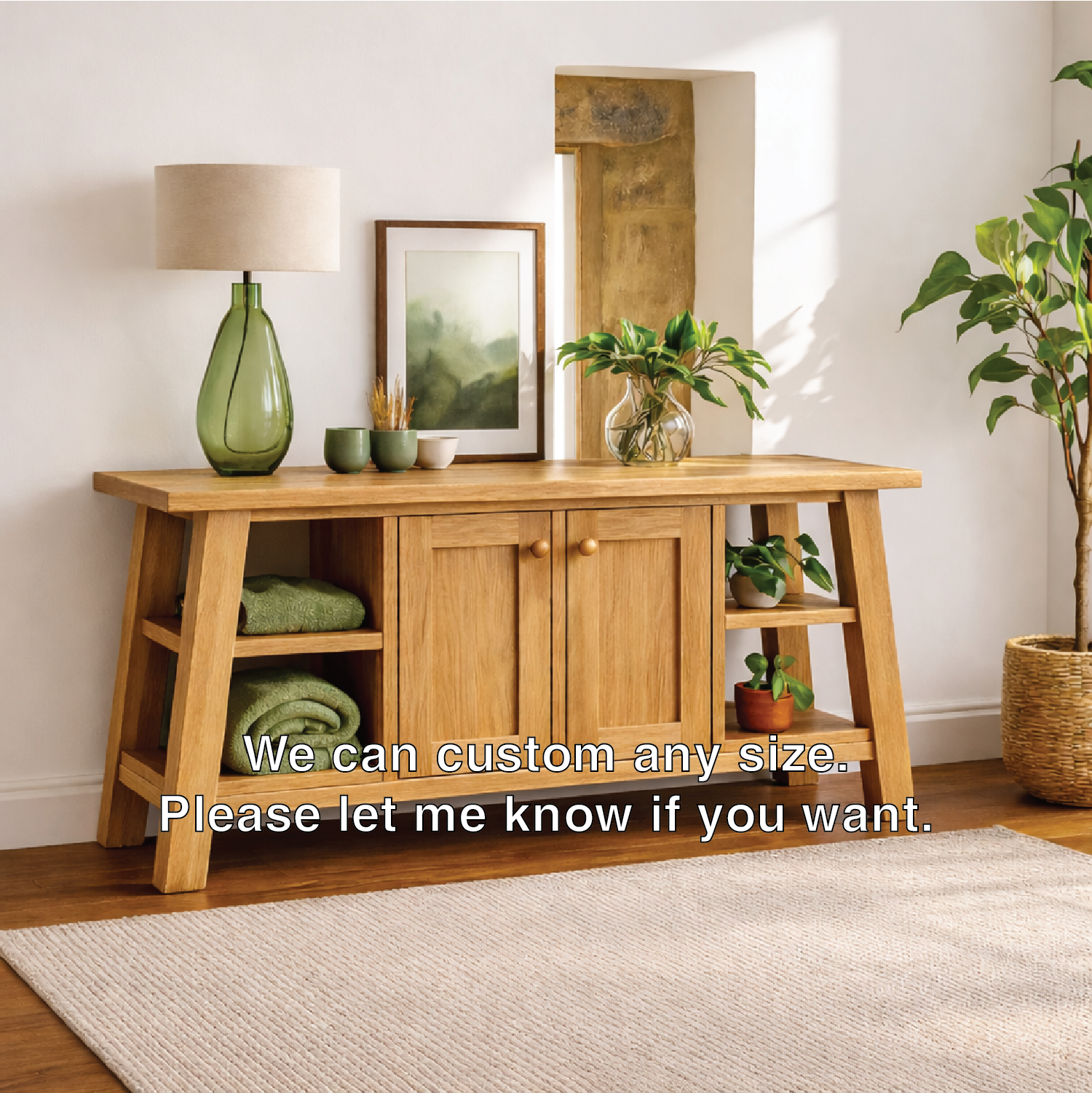 Modern Solid Wood Sideboard Cabinet, Farmhouse Buffet Storage Console with Shelves and Doors