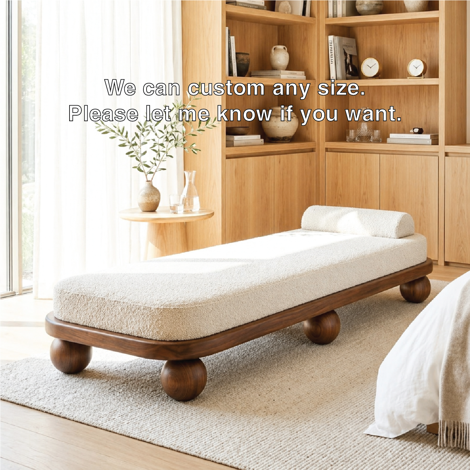 Modern Upholstered Daybed With Rounded Frame, Sculptural Ball Legs, Bedroom Lounge