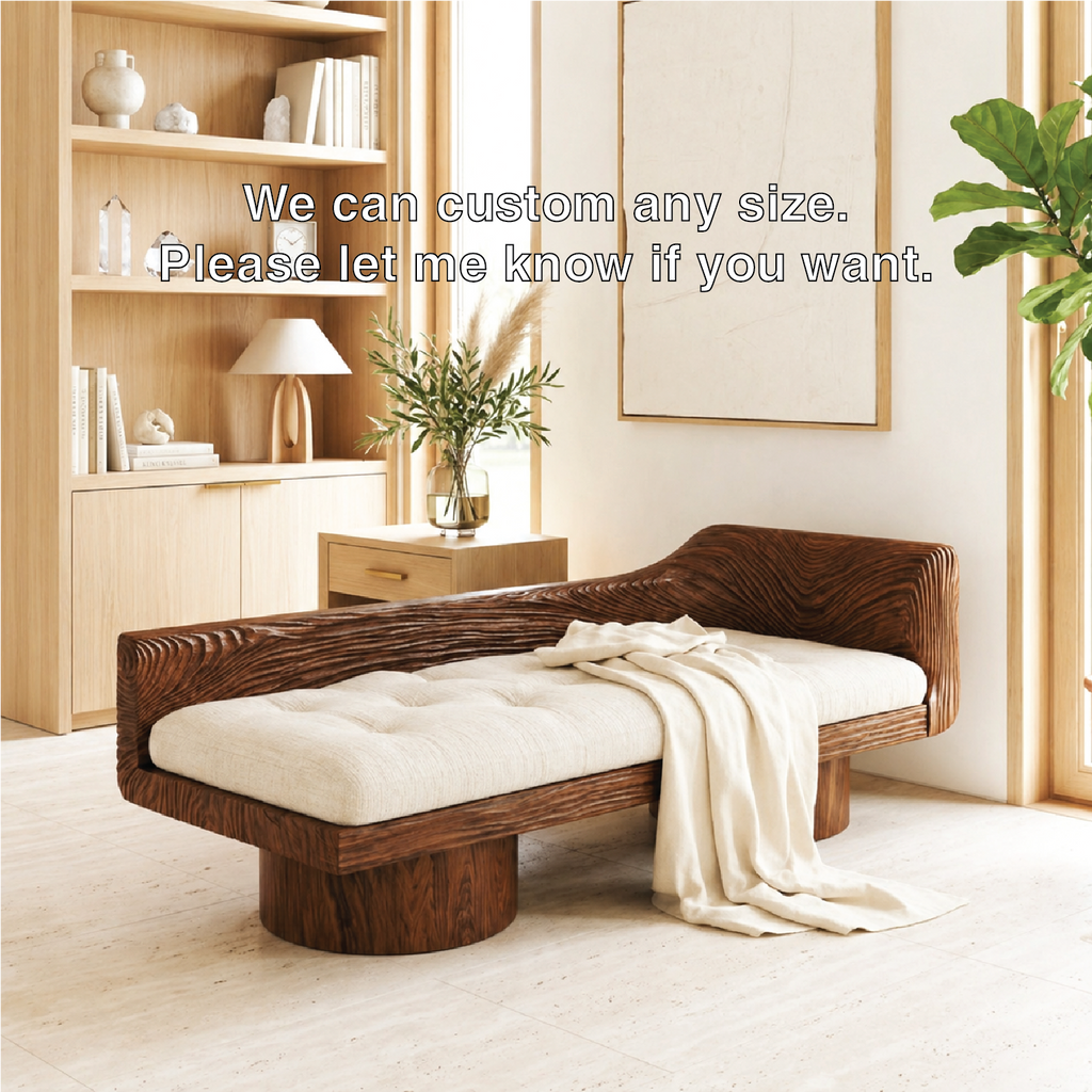 Dark Sculptural Daybed With Tufted Cushion, Curved Backrest, Bedroom Lounge Seat