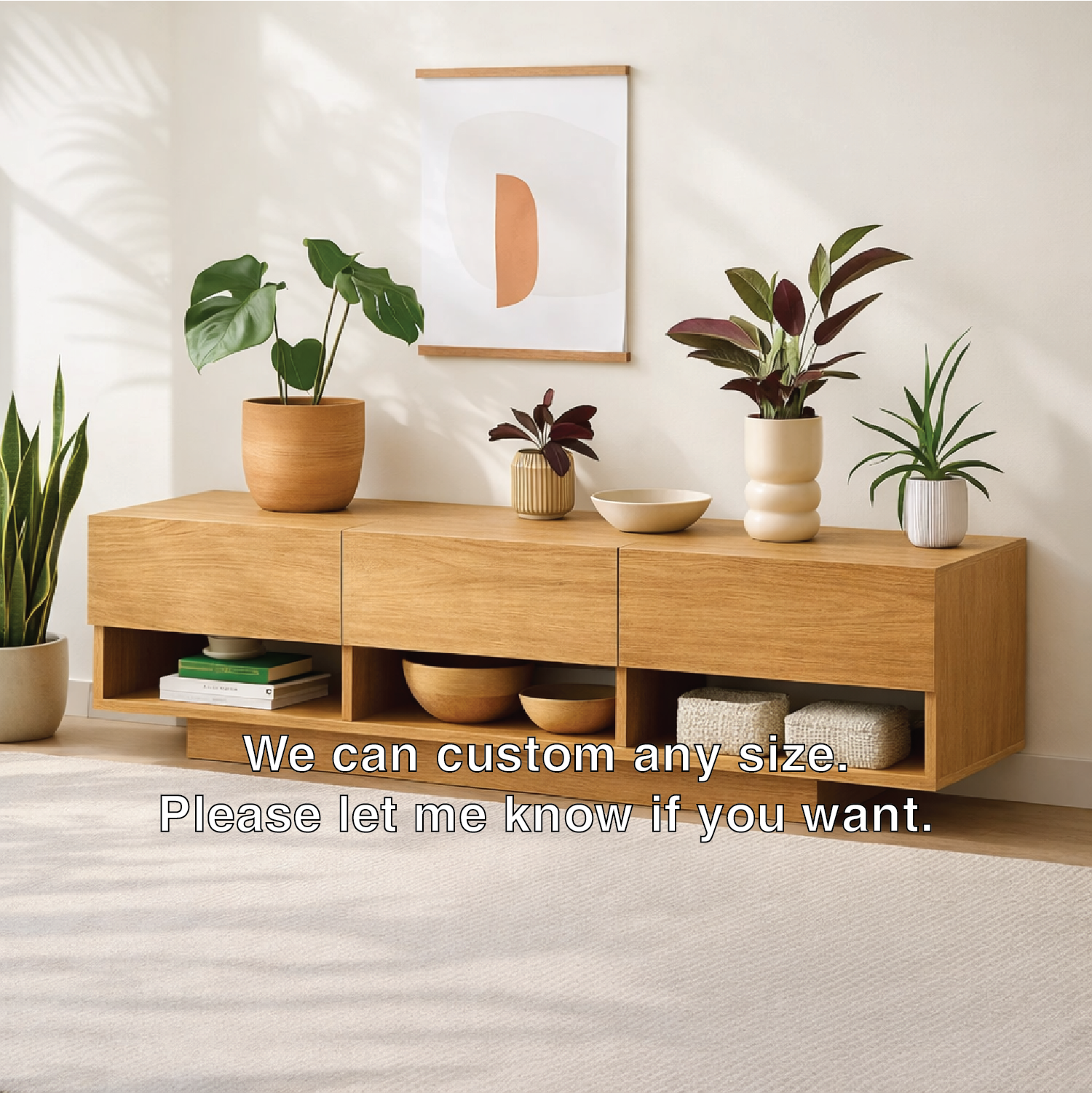 Modern Solid Wood Console Table, Minimalist Media Console Cabinet with Open Storage Shelves